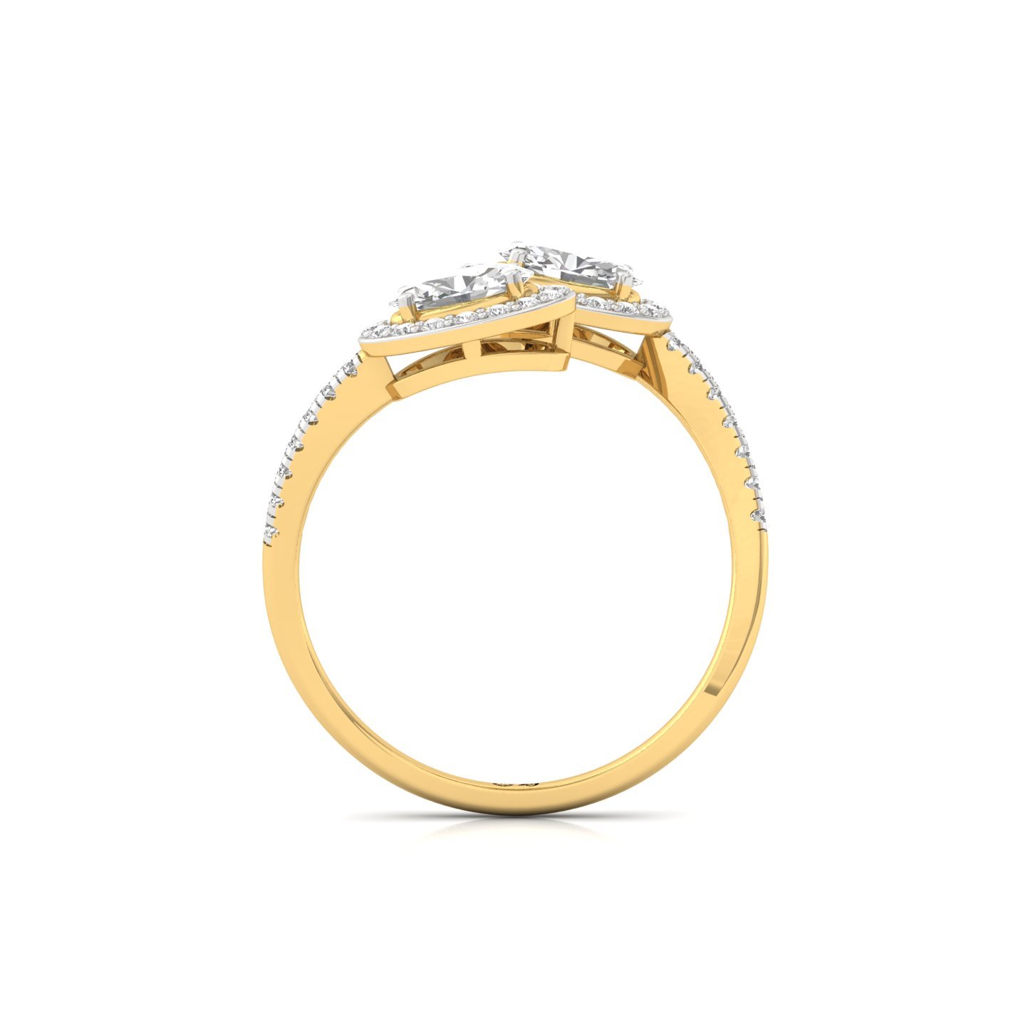 Double Oval Halo  And Toi Et Moi Open Ring | Lab Grown Diamond | Silver | 10K | 14K | 18K - View 3