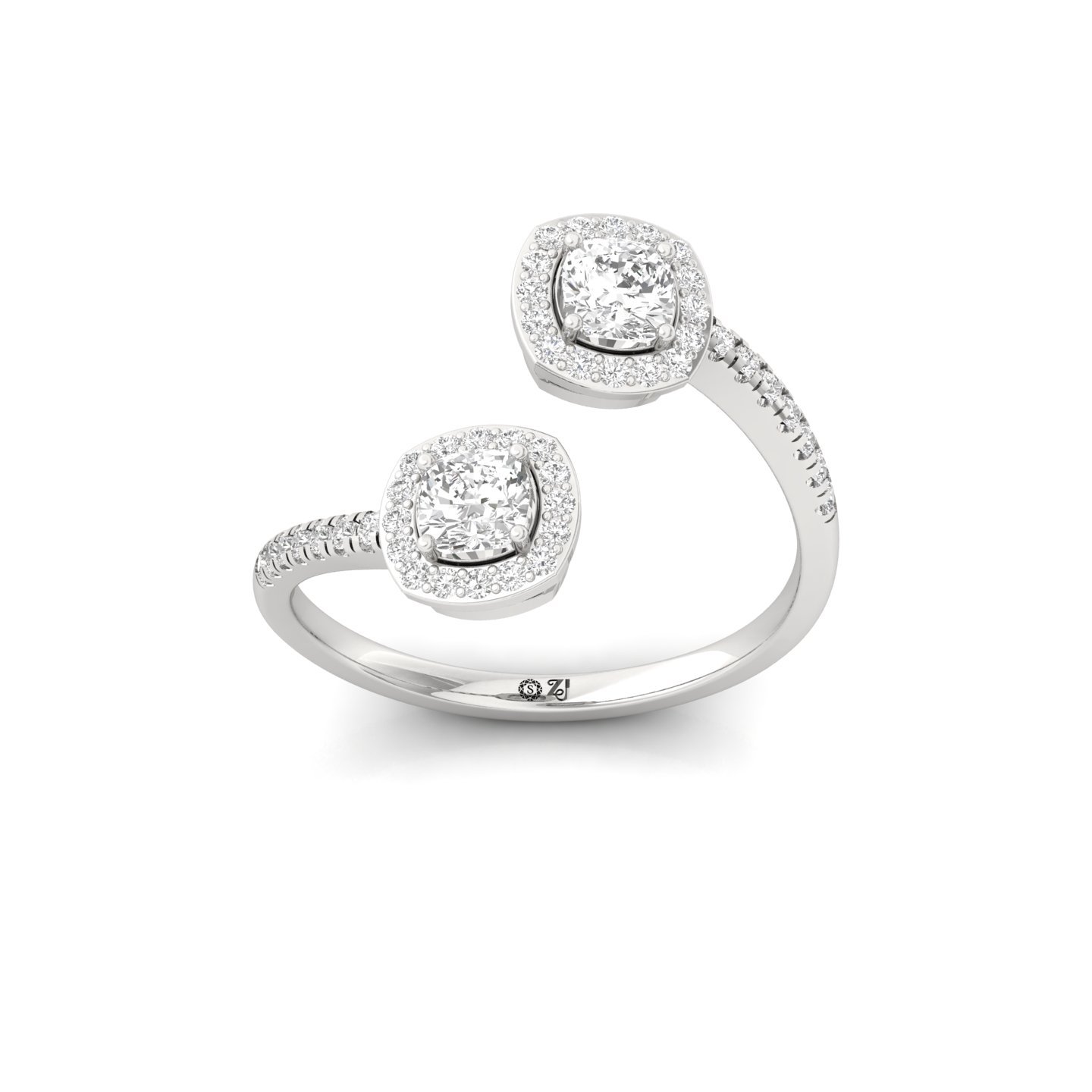 Double Cushion Halo And Toi Et Moi Open Ring | Lab Grown Diamond | Silver | 10K | 14K | 18K - Main View