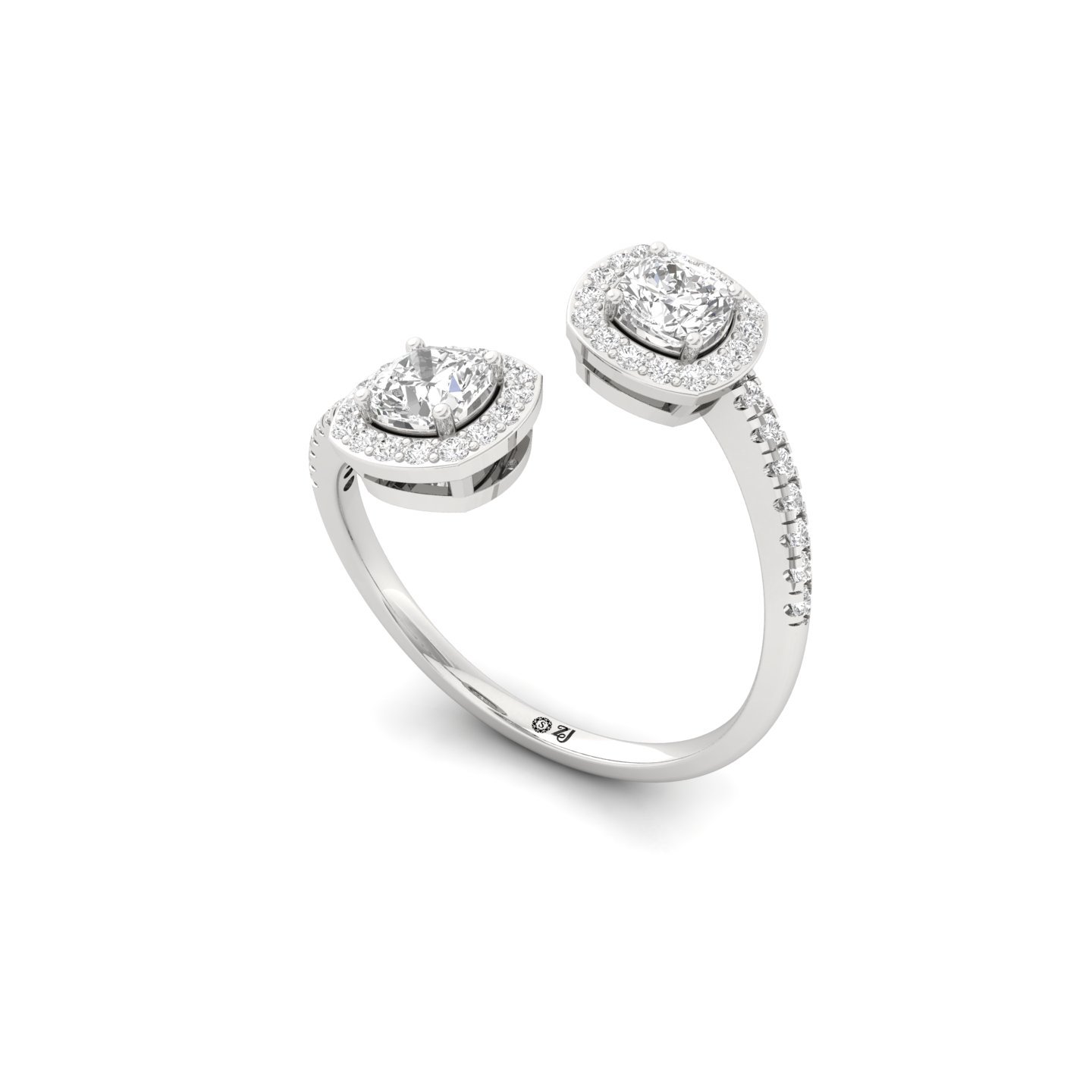 Double Cushion Halo And Toi Et Moi Open Ring | Lab Grown Diamond | Silver | 10K | 14K | 18K - View 2