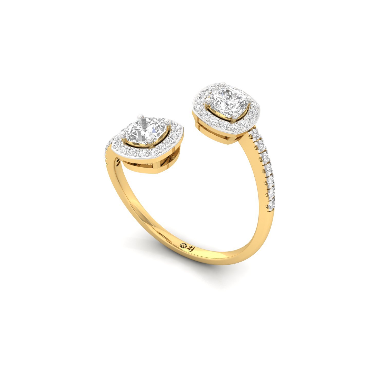 Double Cushion Halo And Toi Et Moi Open Ring | Lab Grown Diamond | Silver | 10K | 14K | 18K - View 2