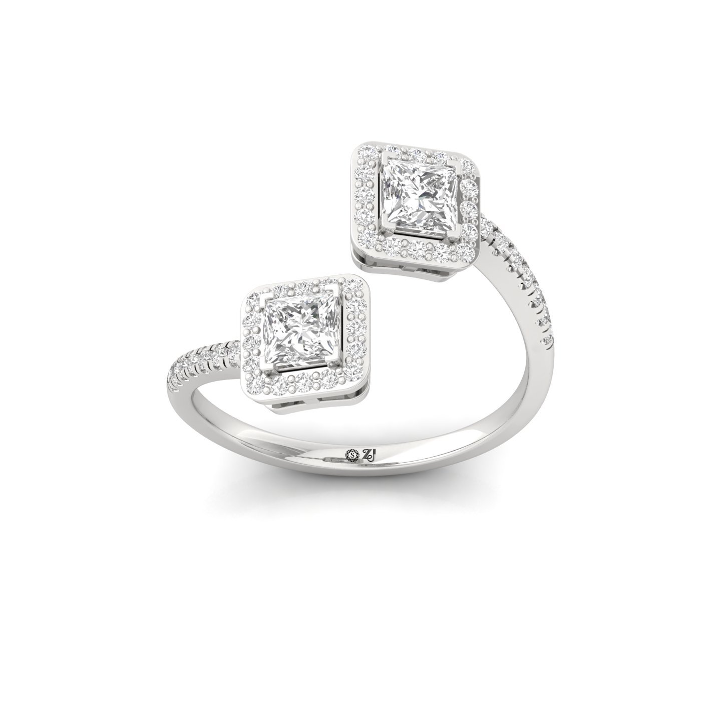 Double Princess Halo, And Toi Et Moi Open Ring | Lab Grown Diamond | Silver | 10K | 14K | 18K - Main View