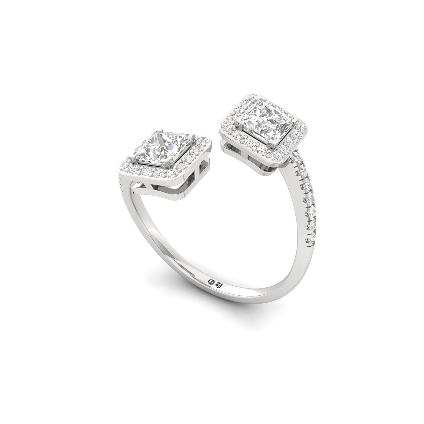 Double Princess Halo, And Toi Et Moi Open Ring | Lab Grown Diamond | Silver | 10K | 14K | 18K - View 2