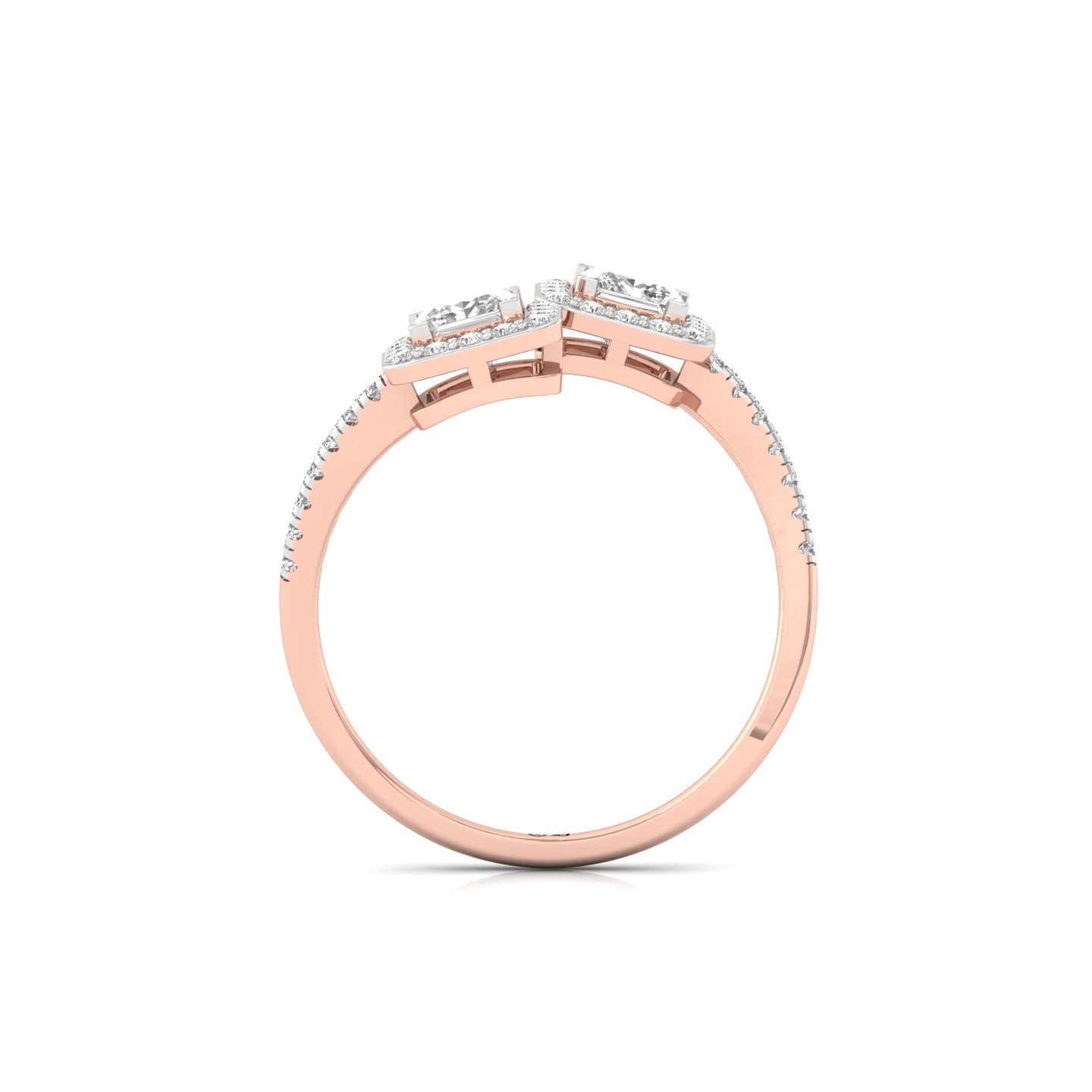 Double Princess Halo, And Toi Et Moi Open Ring | Lab Grown Diamond | Silver | 10K | 14K | 18K - View 3