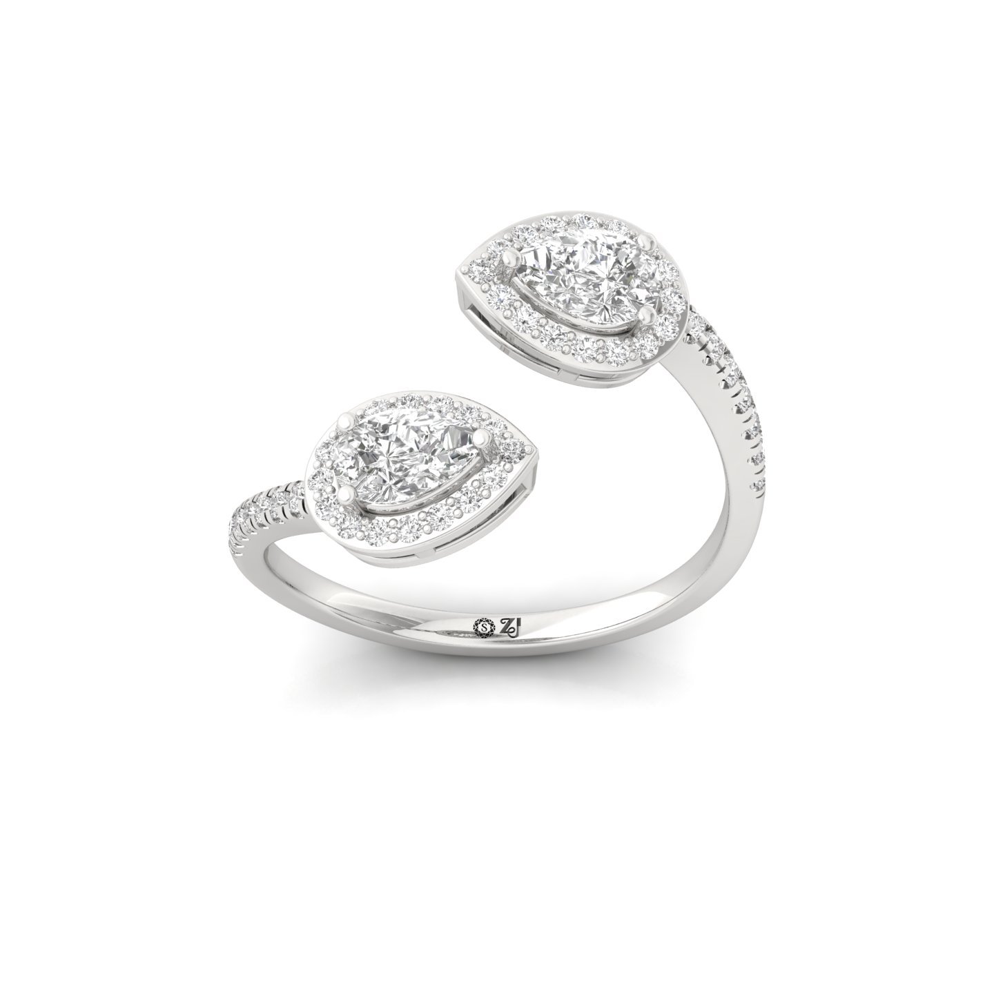 Double Pear Halo And Toi Et Moi Open Ring | Lab Grown Diamond | Silver | 10K | 14K | 18K - Main View