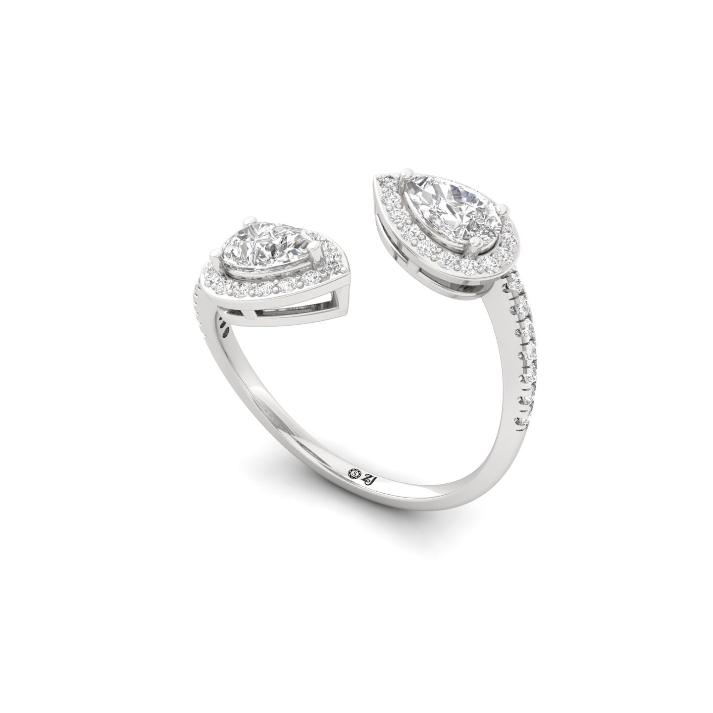 Double Pear Halo And Toi Et Moi Open Ring | Lab Grown Diamond | Silver | 10K | 14K | 18K - View 2