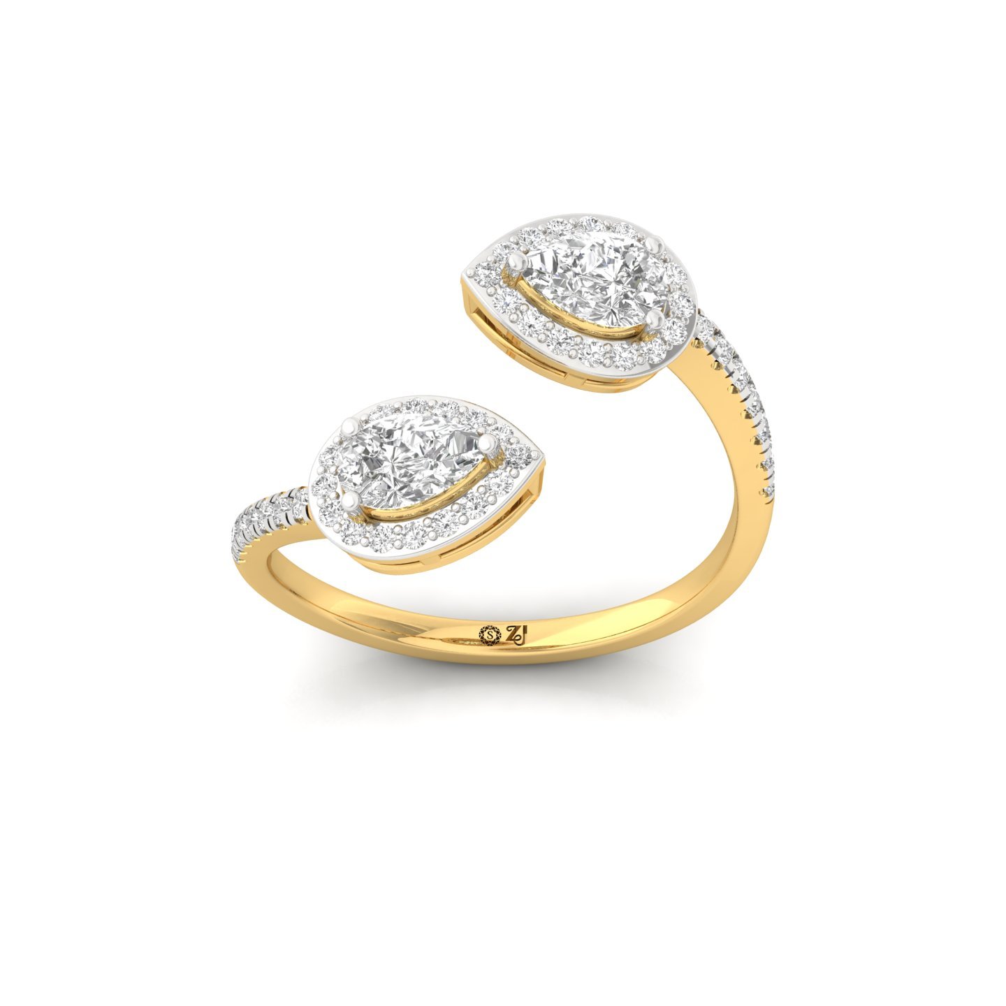 Double Pear Halo And Toi Et Moi Open Ring | Lab Grown Diamond | Silver | 10K | 14K | 18K - Gold Main View