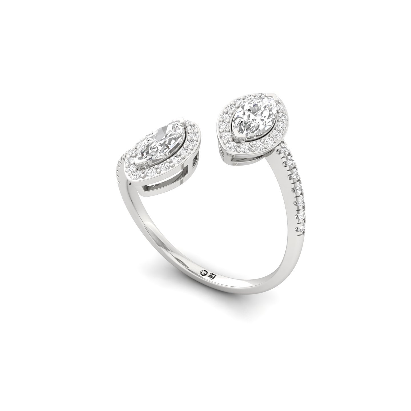 Double Marquise Halo  And Toi Et Moi Open Ring | Lab Grown Diamond | Silver | 10K | 14K | 18K - View 2