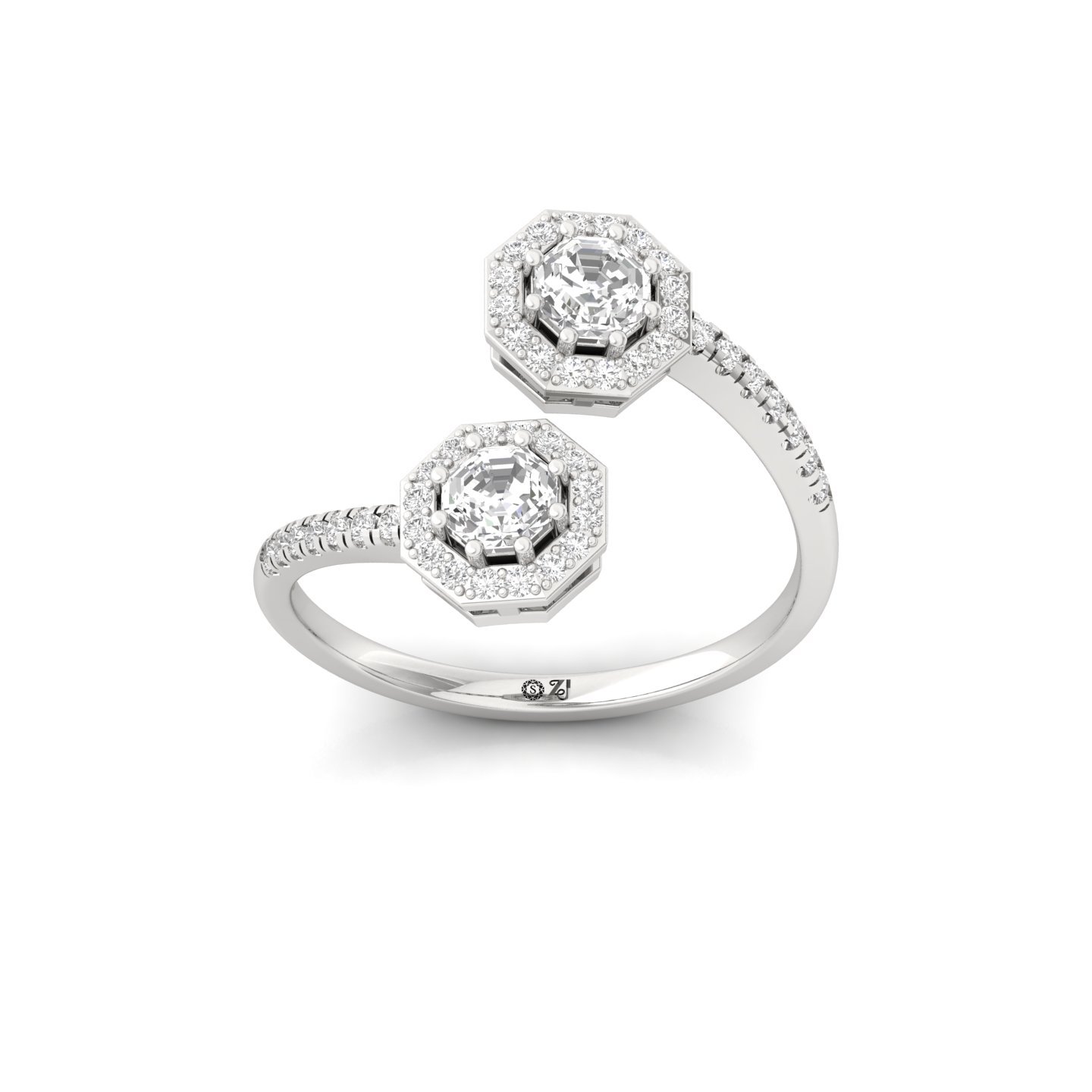 Double Octagon Halo & Toi Et Moi Open Ring | Lab Grown Diamond | Silver | 10K | 14K | 18K - Main View