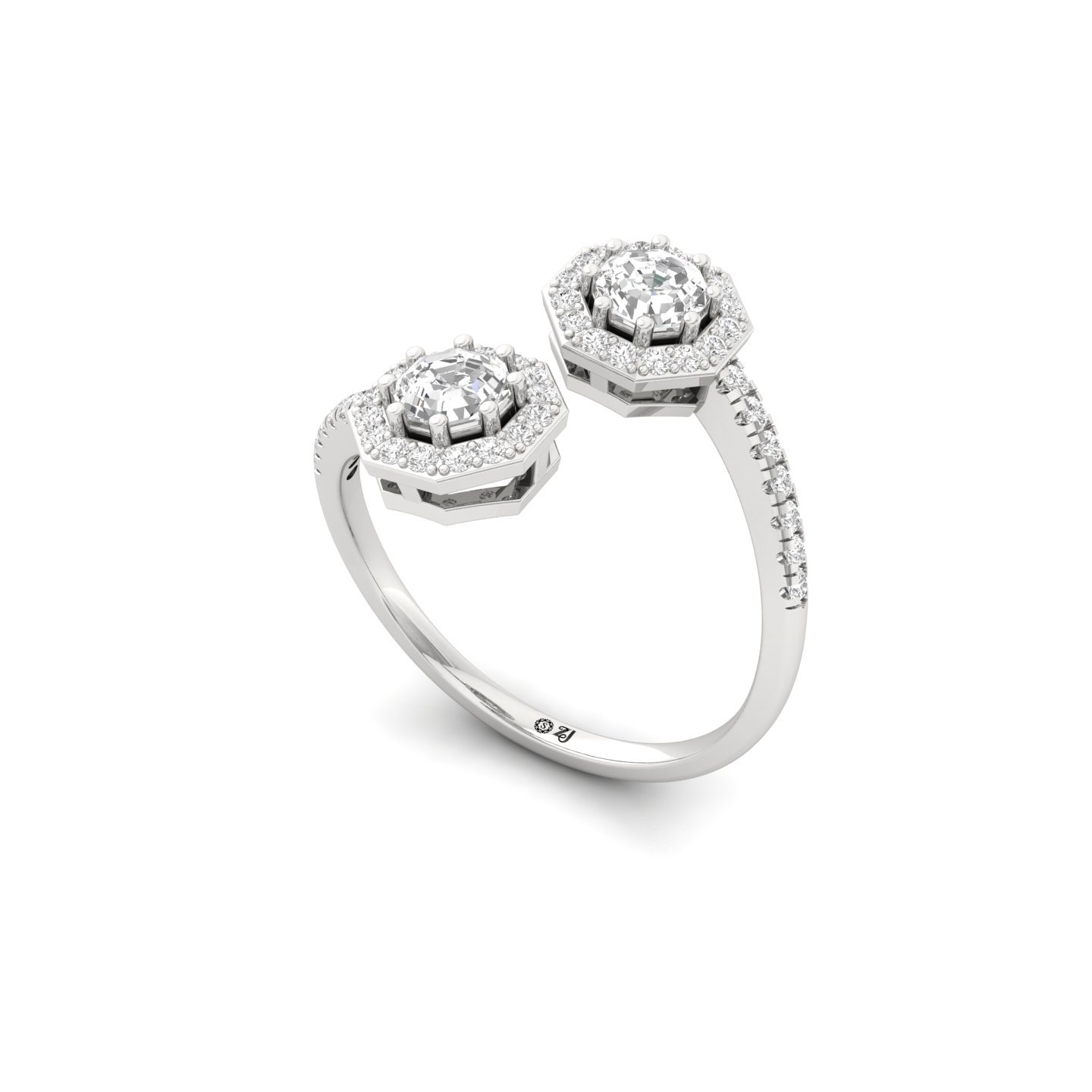 Double Octagon Halo & Toi Et Moi Open Ring | Lab Grown Diamond | Silver | 10K | 14K | 18K - View 2