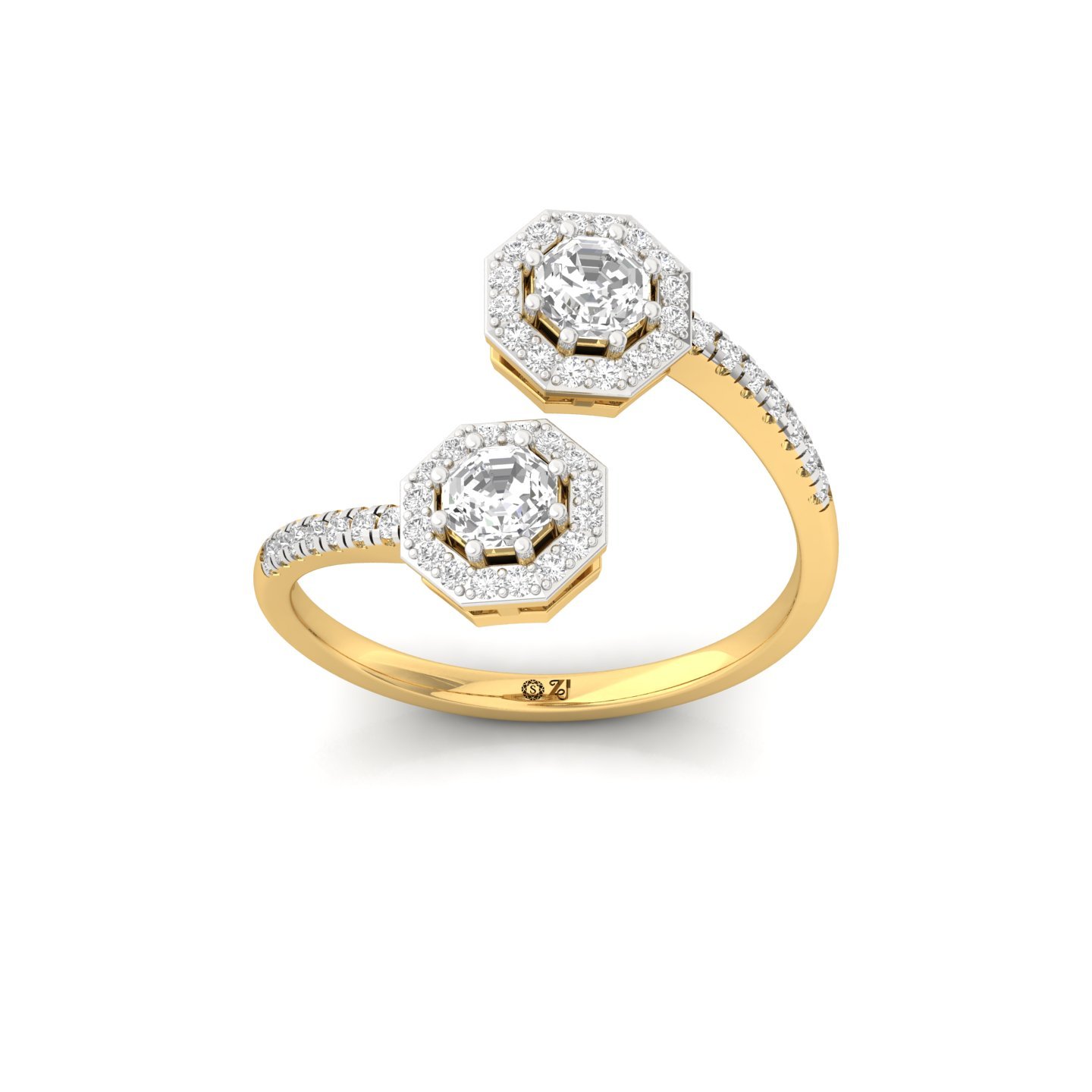 Double Octagon Halo & Toi Et Moi Open Ring | Lab Grown Diamond | Silver | 10K | 14K | 18K - Gold Main View