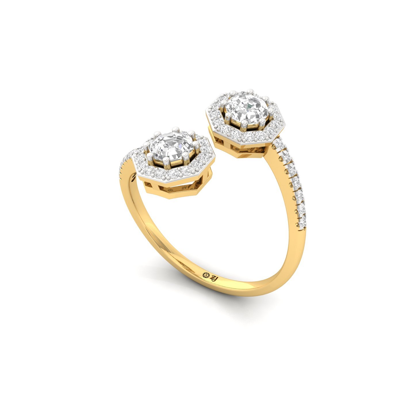 Double Octagon Halo & Toi Et Moi Open Ring | Lab Grown Diamond | Silver | 10K | 14K | 18K - View 2
