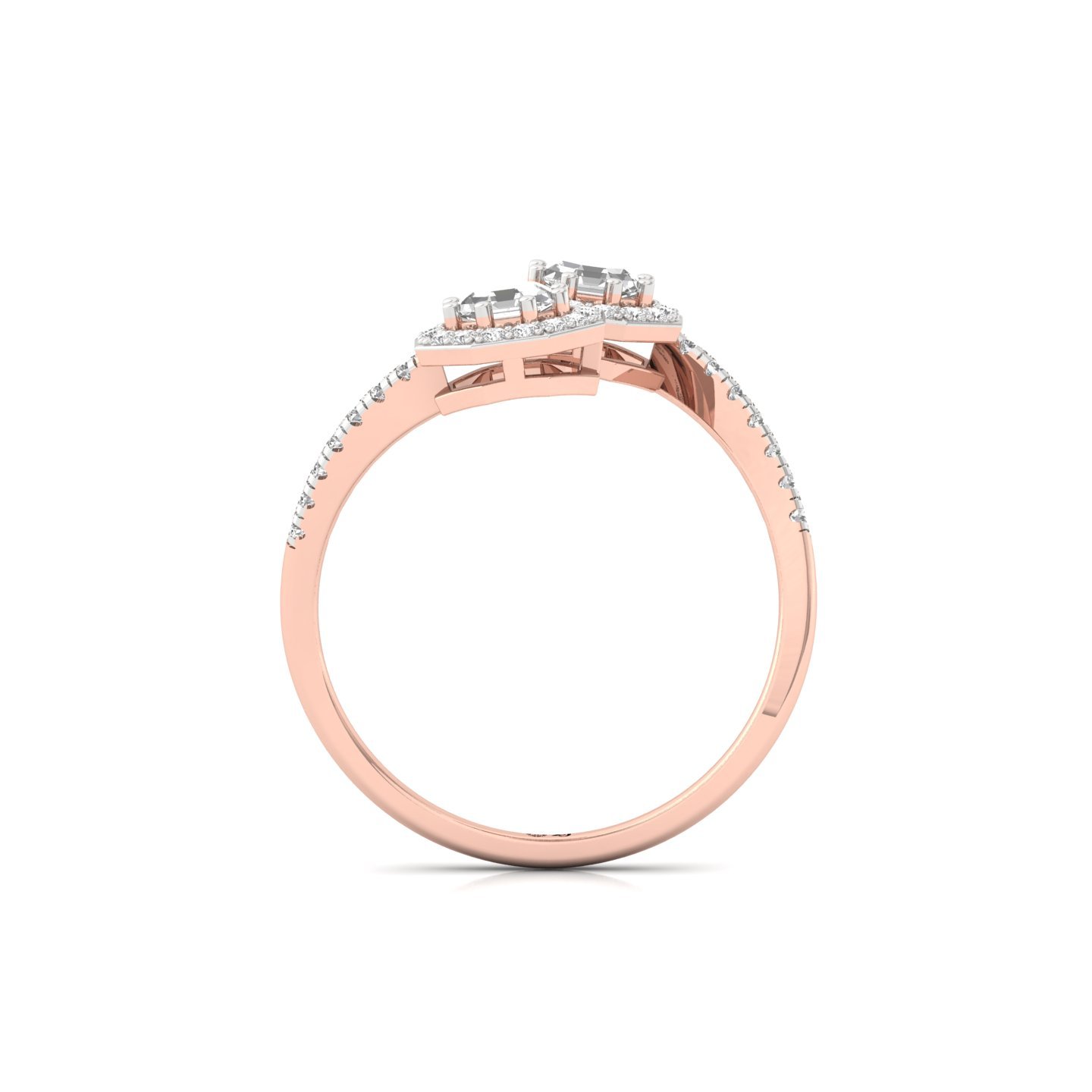 Double Octagon Halo & Toi Et Moi Open Ring | Lab Grown Diamond | Silver | 10K | 14K | 18K - View 3