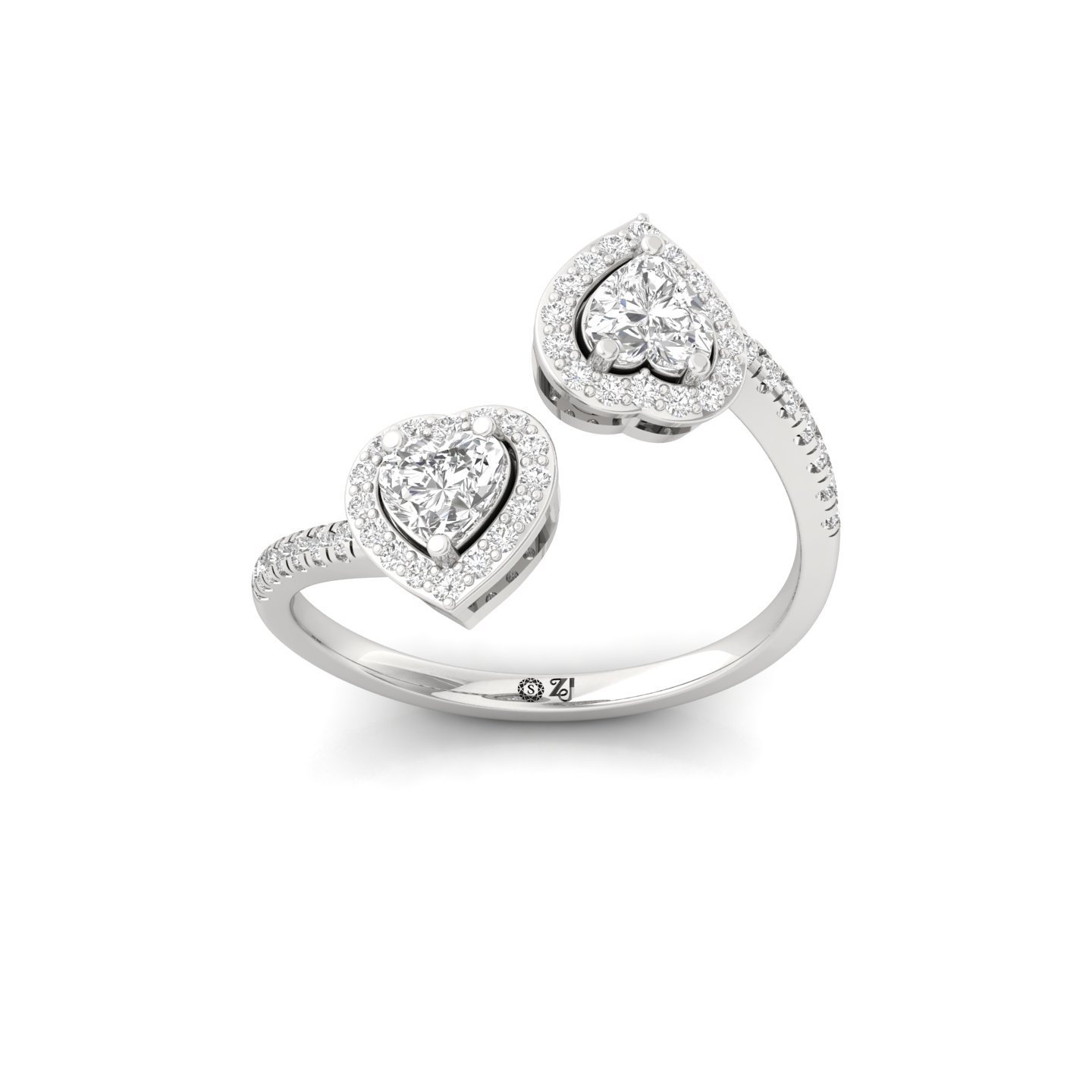 Double Heart Halo & Toi Et Moi Open Ring | Lab Grown Diamond | Silver | 10K | 14K | 18K - Main View