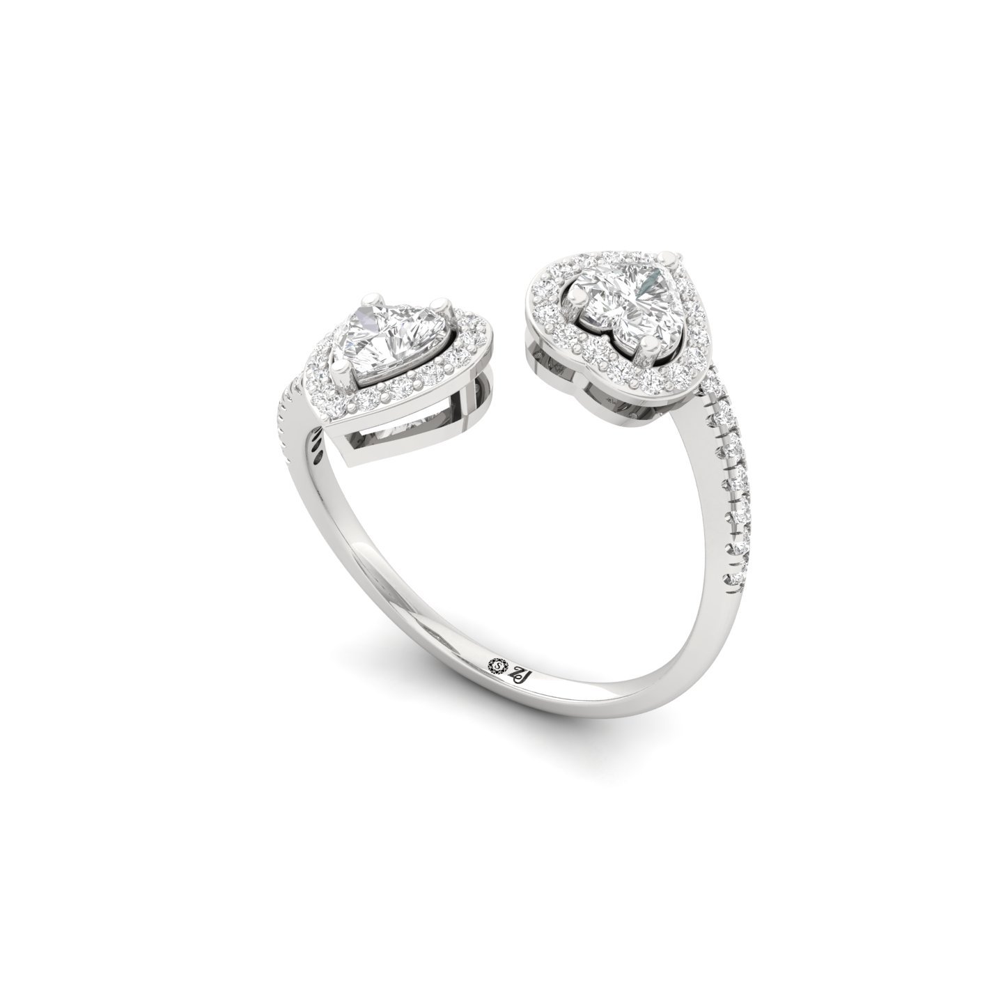 Double Heart Halo & Toi Et Moi Open Ring | Lab Grown Diamond | Silver | 10K | 14K | 18K - View 2