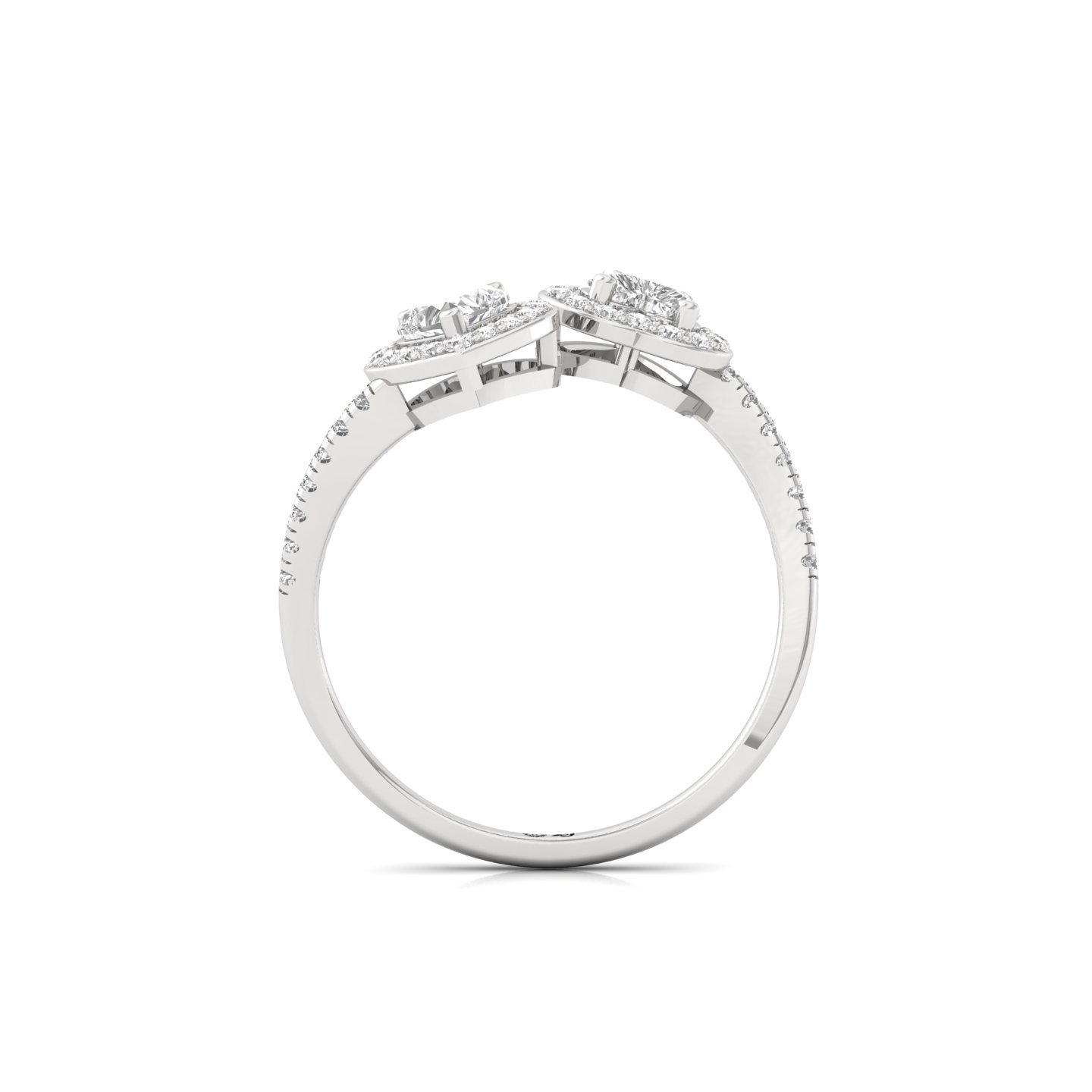 Double Heart Halo & Toi Et Moi Open Ring | Lab Grown Diamond | Silver | 10K | 14K | 18K - View 3