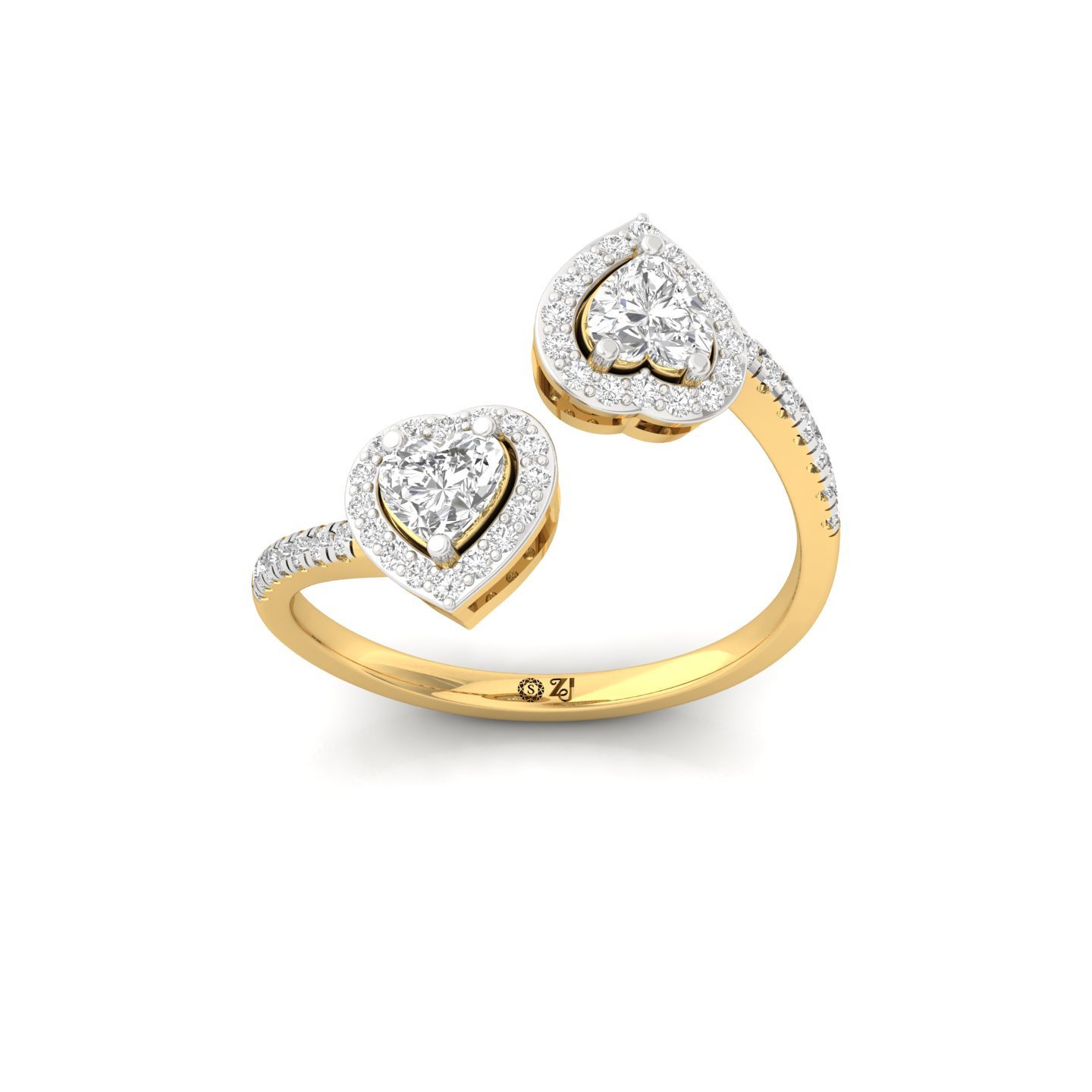 Double Heart Halo & Toi Et Moi Open Ring | Lab Grown Diamond | Silver | 10K | 14K | 18K - Gold Main View
