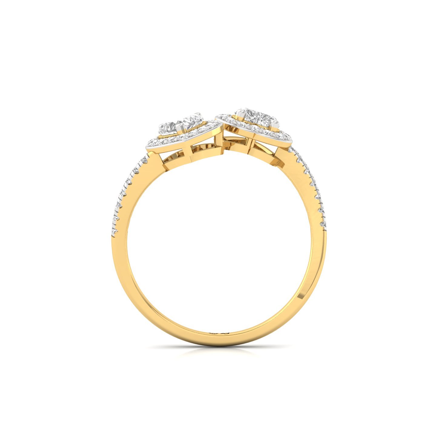 Double Heart Halo & Toi Et Moi Open Ring | Lab Grown Diamond | Silver | 10K | 14K | 18K - View 3