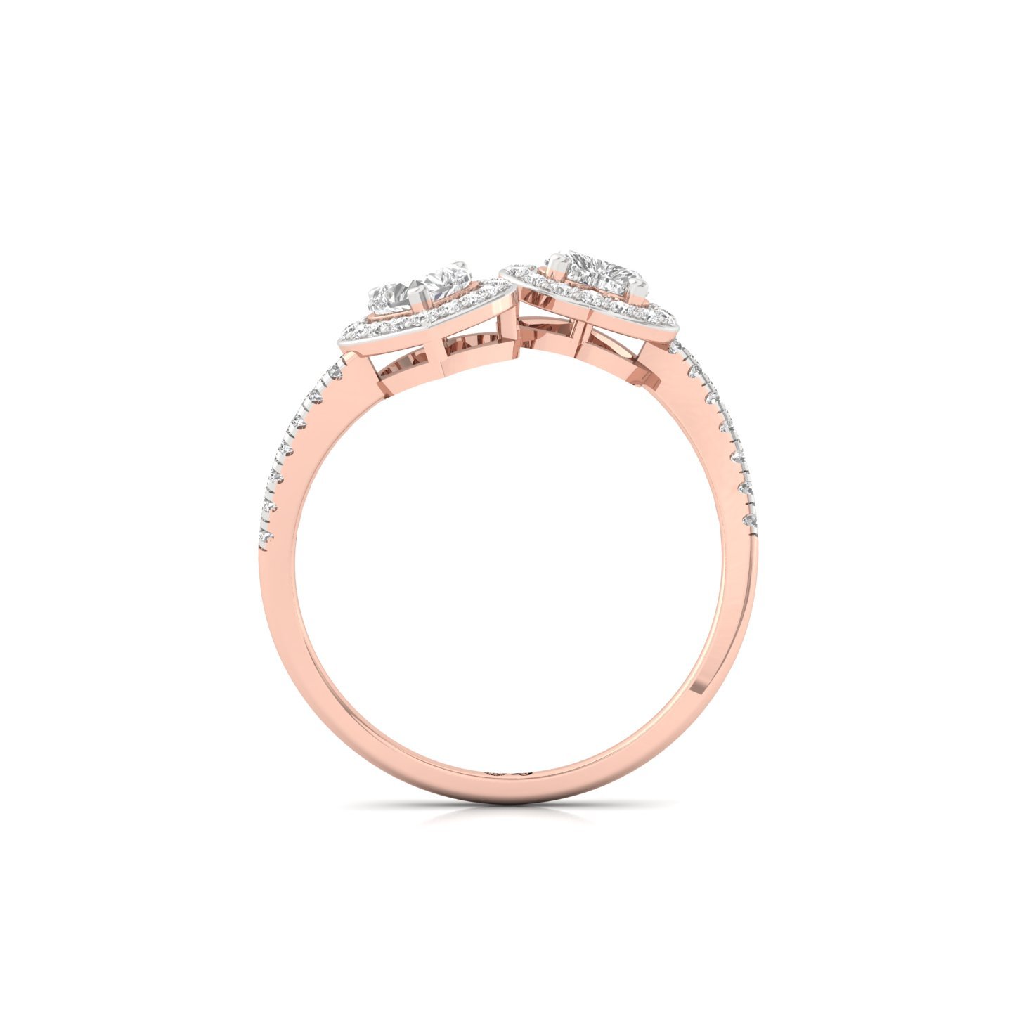 Double Heart Halo & Toi Et Moi Open Ring | Lab Grown Diamond | Silver | 10K | 14K | 18K - View 3