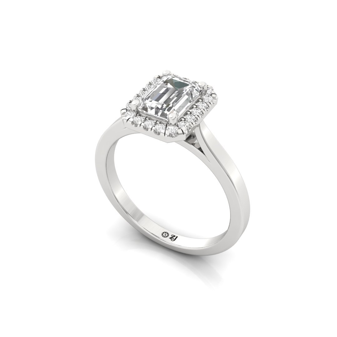 Emerald Cut Halo Engagement Ring | Lab Grown Diamond | Silver | 10K | 14K | 18K - View 2