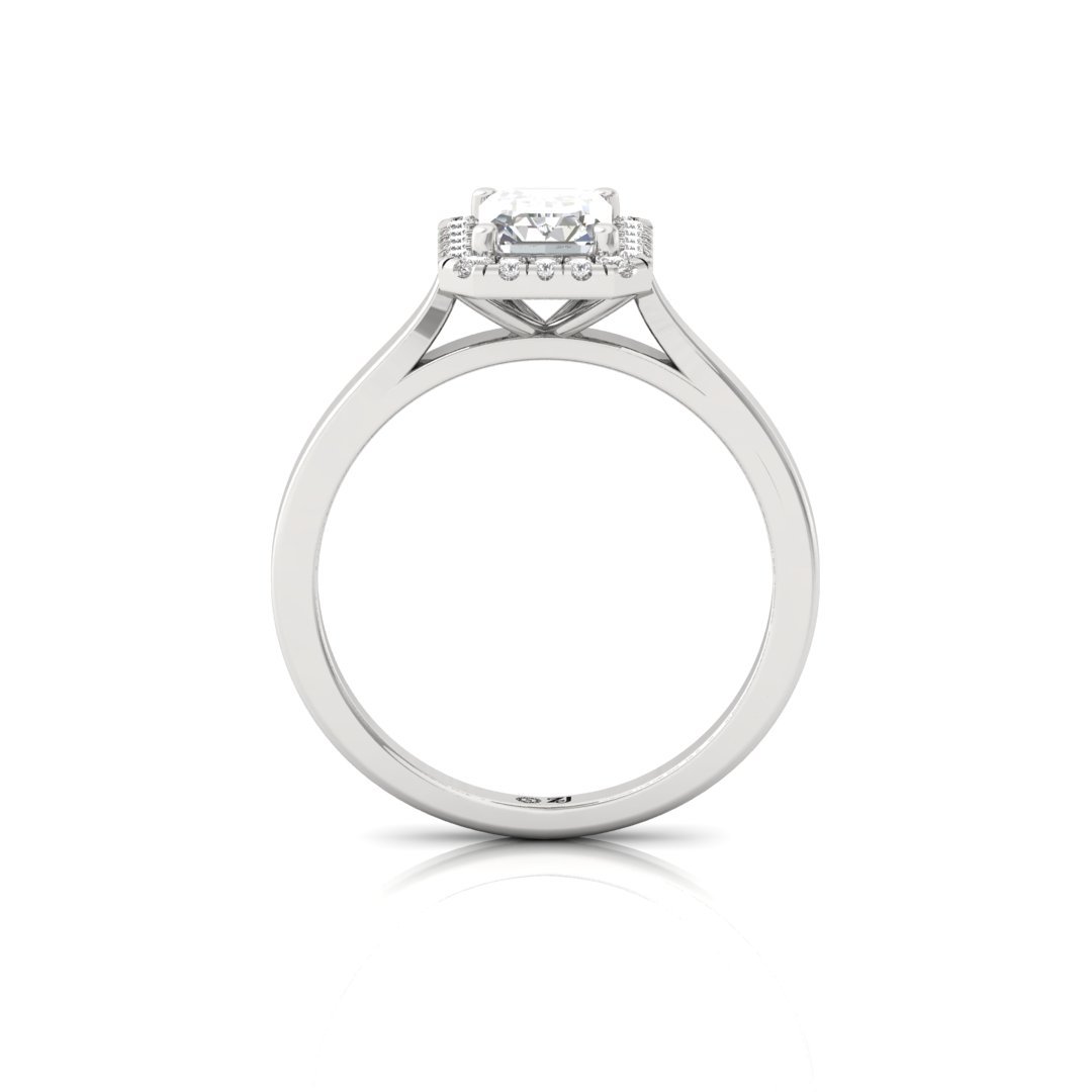 Emerald Cut Halo Engagement Ring | Lab Grown Diamond | Silver | 10K | 14K | 18K - View 3