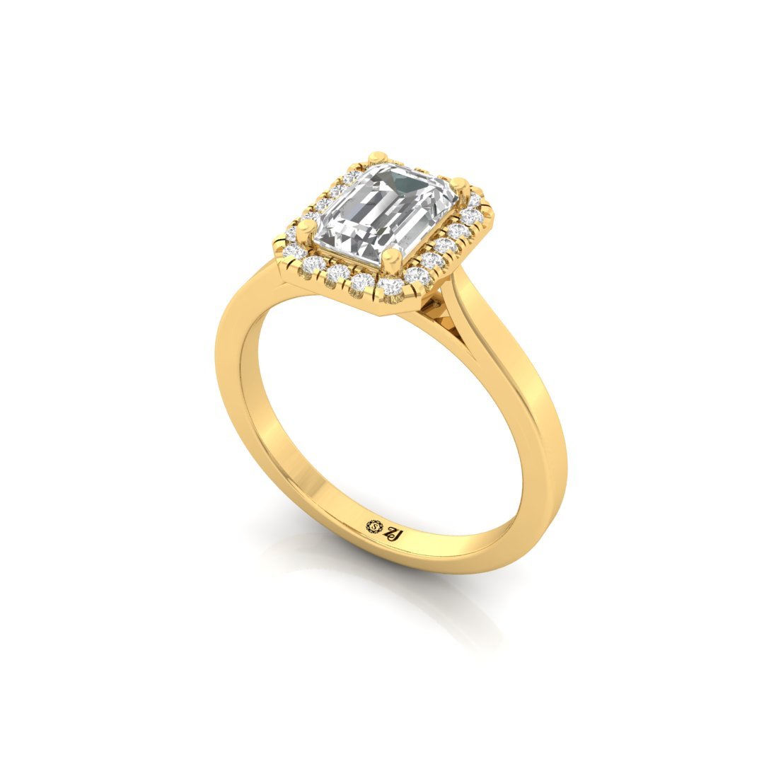 Emerald Cut Halo Engagement Ring | Lab Grown Diamond | Silver | 10K | 14K | 18K - View 2
