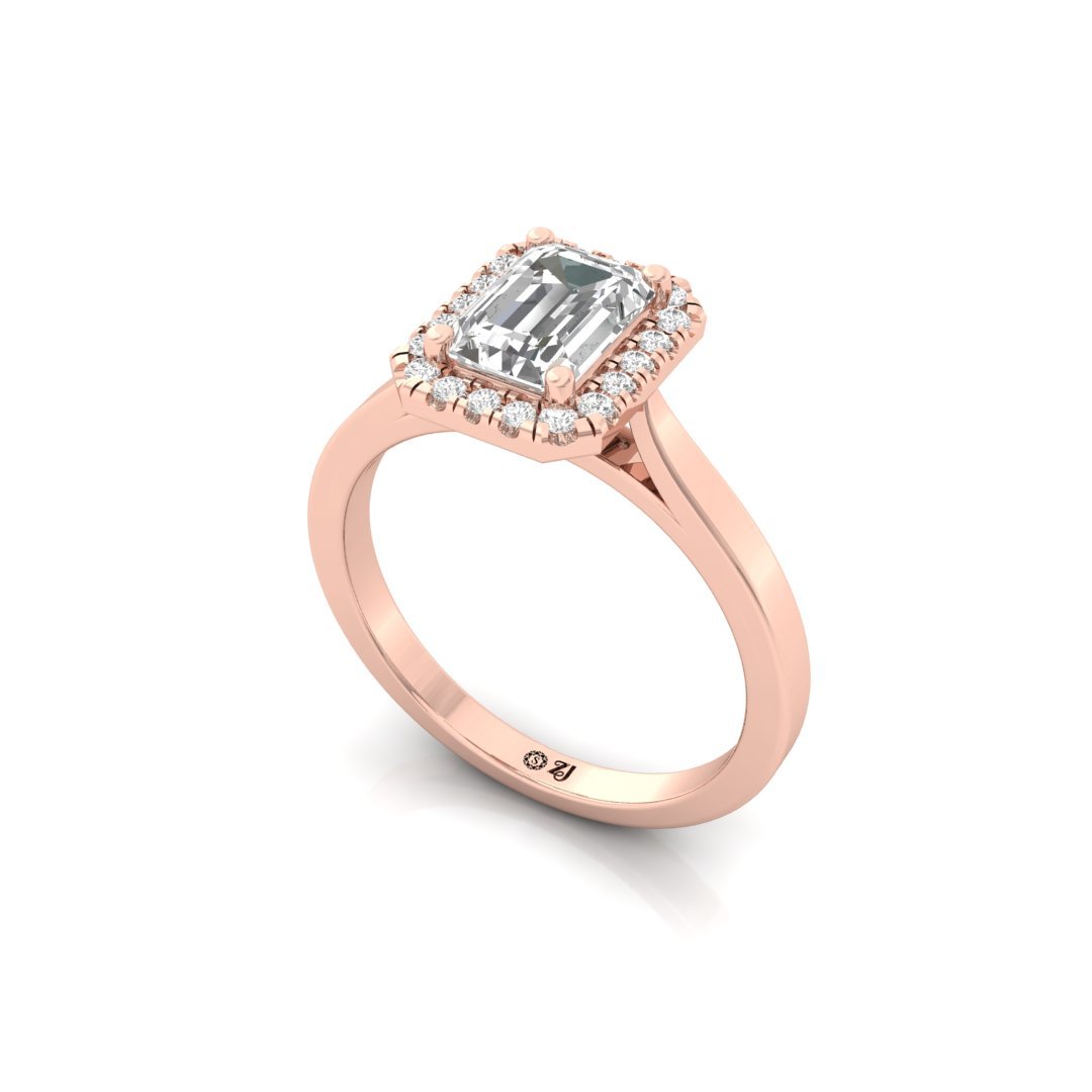 Emerald Cut Halo Engagement Ring | Lab Grown Diamond | Silver | 10K | 14K | 18K - View 2