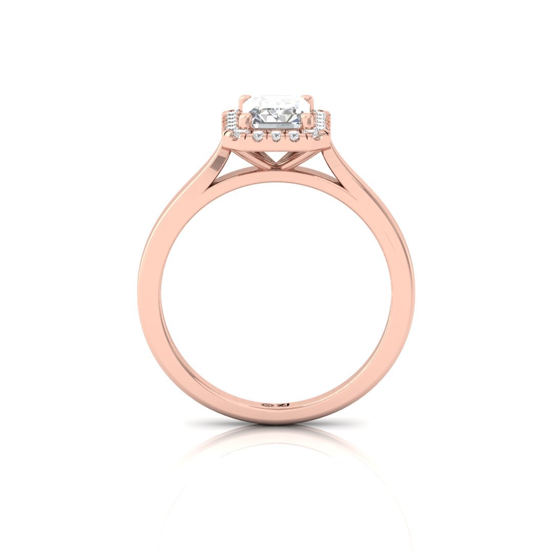 Emerald Cut Halo Engagement Ring | Lab Grown Diamond | Silver | 10K | 14K | 18K - View 3