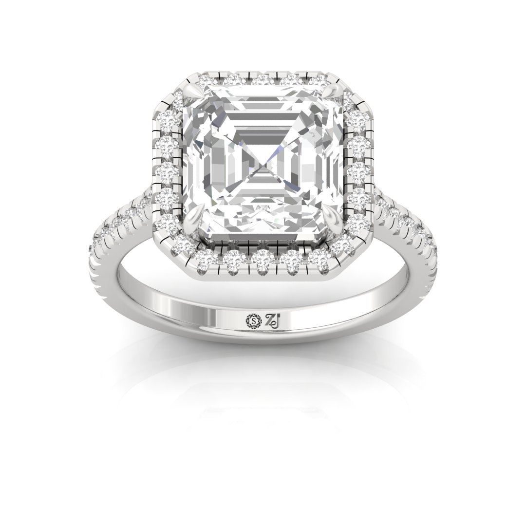 Emerald Square Halo Engagement Ring | Lab Grown Diamond | Elegant Bridal Jewelry | Silver | 10K | 14K | 18K - Main View