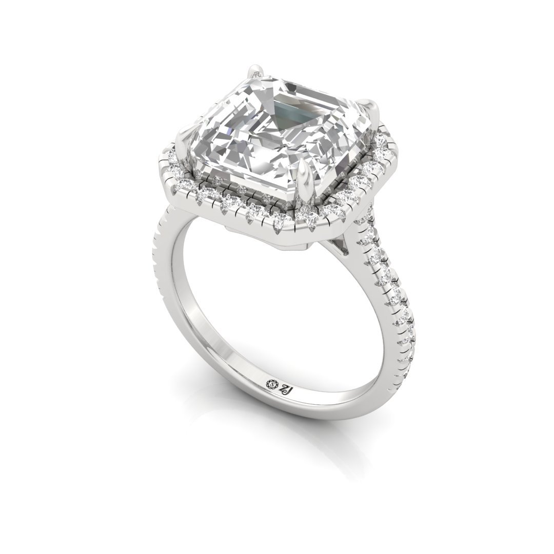 Emerald Square Halo Engagement Ring | Lab Grown Diamond | Elegant Bridal Jewelry | Silver | 10K | 14K | 18K - View 2