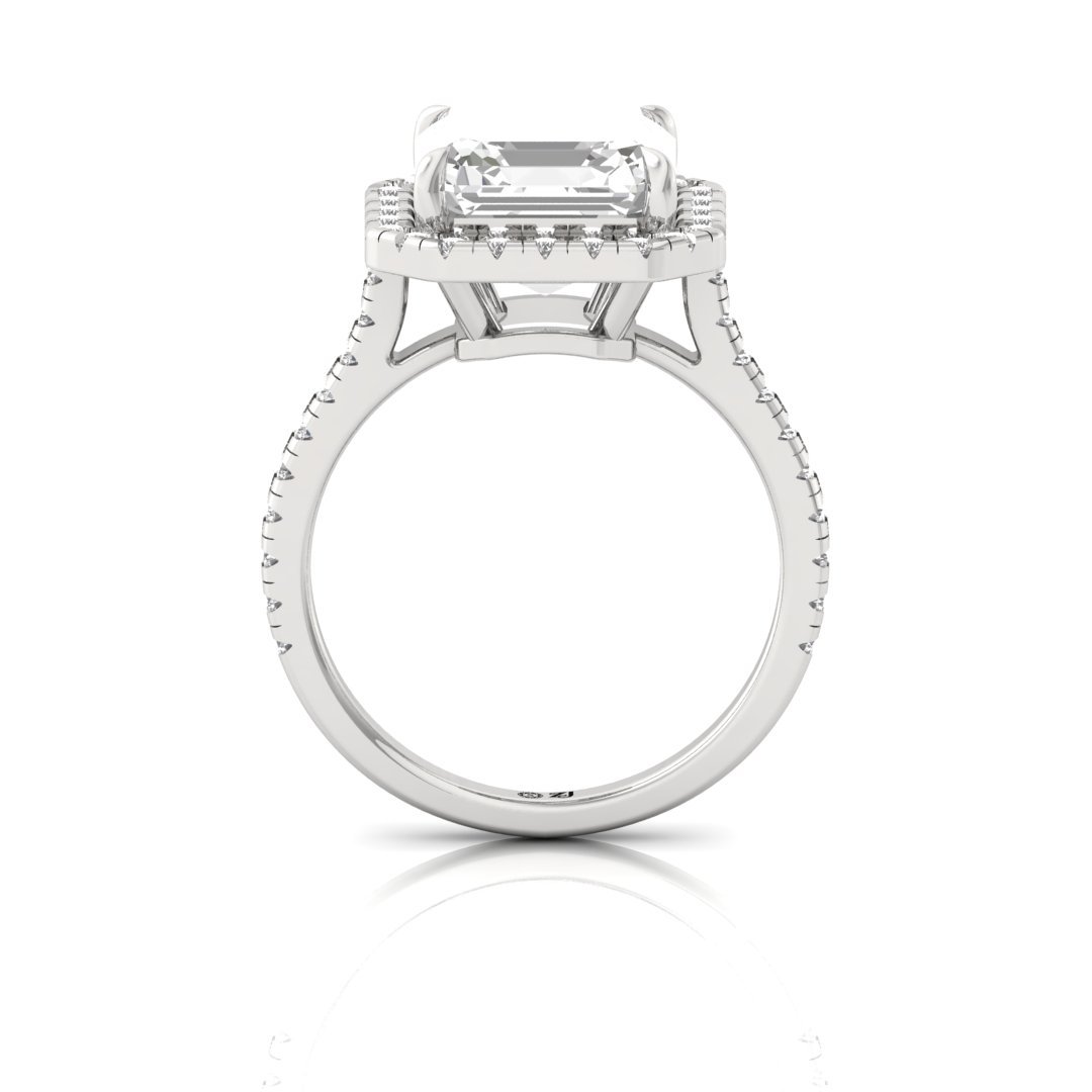 Emerald Square Halo Engagement Ring | Lab Grown Diamond | Elegant Bridal Jewelry | Silver | 10K | 14K | 18K - View 3