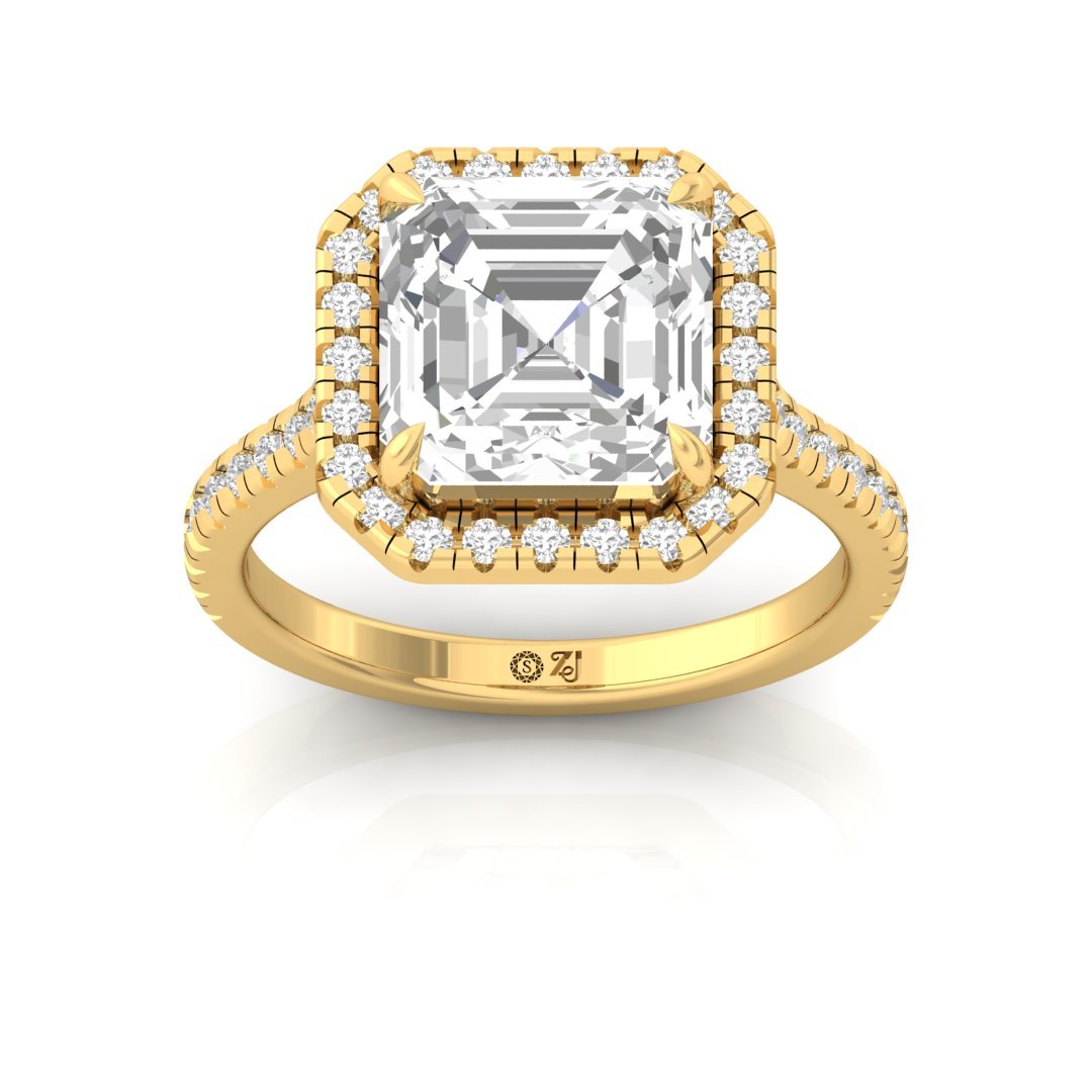 Emerald Square Halo Engagement Ring | Lab Grown Diamond | Elegant Bridal Jewelry | Silver | 10K | 14K | 18K - Gold Main View