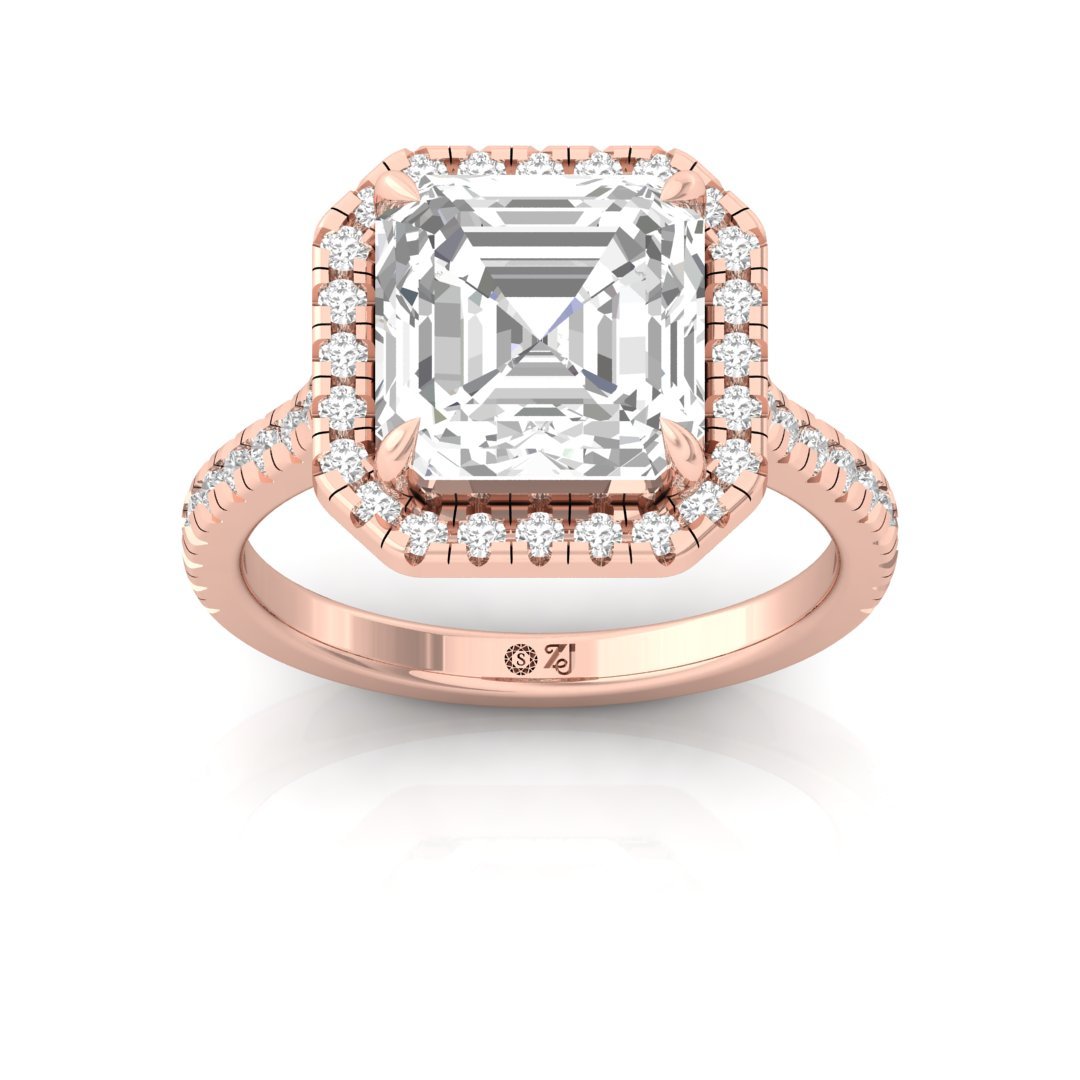 Emerald Square Halo Engagement Ring | Lab Grown Diamond | Elegant Bridal Jewelry | Silver | 10K | 14K | 18K - Rose Gold Main View