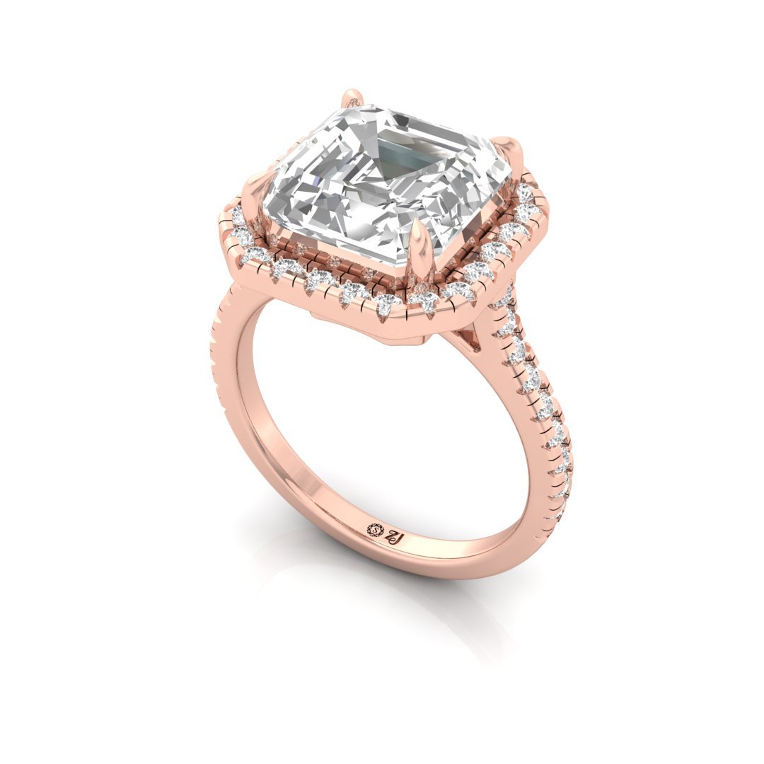 Emerald Square Halo Engagement Ring | Lab Grown Diamond | Elegant Bridal Jewelry | Silver | 10K | 14K | 18K - View 2