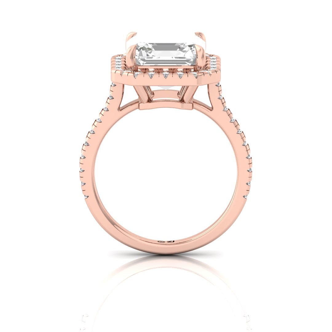 Emerald Square Halo Engagement Ring | Lab Grown Diamond | Elegant Bridal Jewelry | Silver | 10K | 14K | 18K - View 3