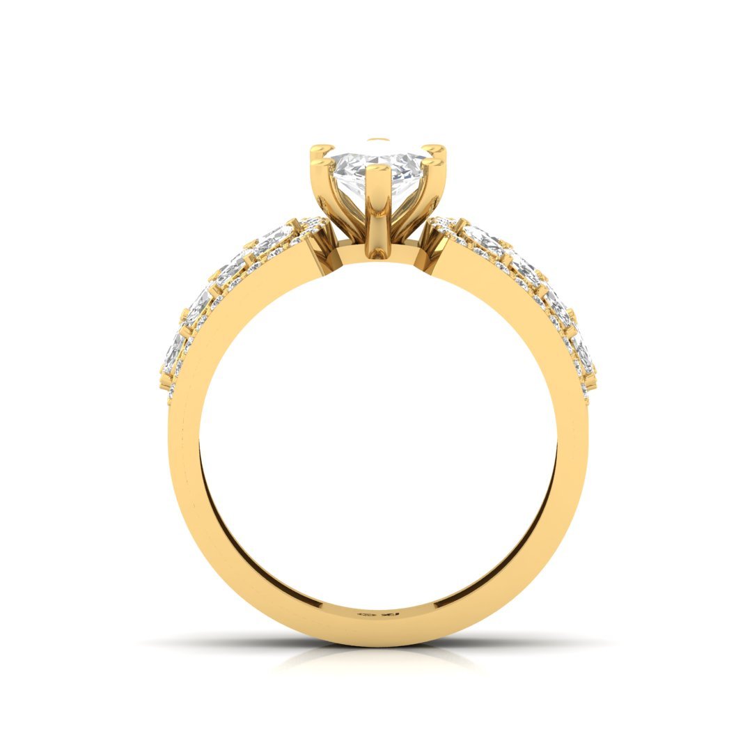 Marquise Leaf Design Diamond Engagement Ring | Lab Grown Diamond | Statement Bridal Jewelry | Silver | 10K | 14K | 18K - View 3