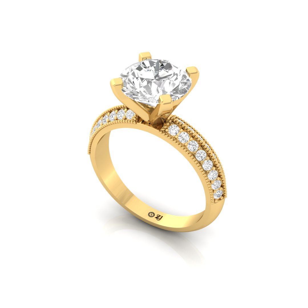 Round Brilliant Solitaire Engagement Ring | Double Diamond Band | Lab Grown Diamond | Silver | 10K | 14K | 18K - View 2