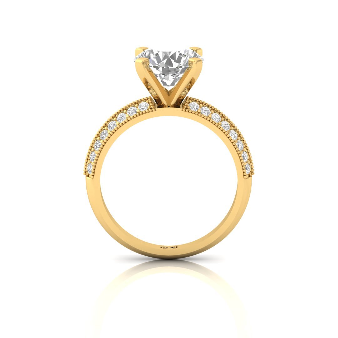 Round Brilliant Solitaire Engagement Ring | Double Diamond Band | Lab Grown Diamond | Silver | 10K | 14K | 18K - View 3