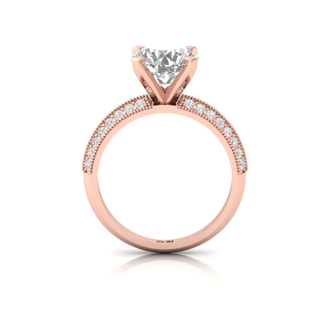Round Brilliant Solitaire Engagement Ring | Double Diamond Band | Lab Grown Diamond | Silver | 10K | 14K | 18K - View 3