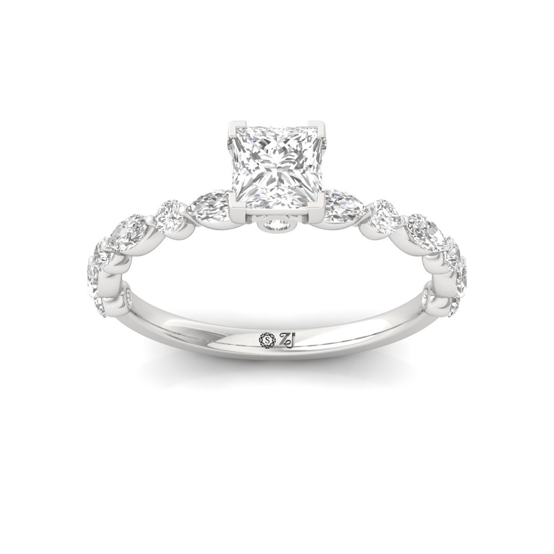Princess Cut Solitaire Engagement Ring | Diamond Band with V-Shape Prong | Lab Grown Diamond | Silver | 10K | 14K | 18K - Main View