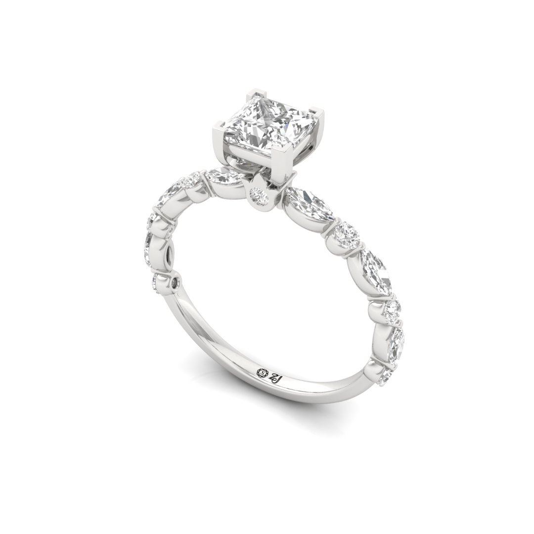 Princess Cut Solitaire Engagement Ring | Diamond Band with V-Shape Prong | Lab Grown Diamond | Silver | 10K | 14K | 18K - View 2