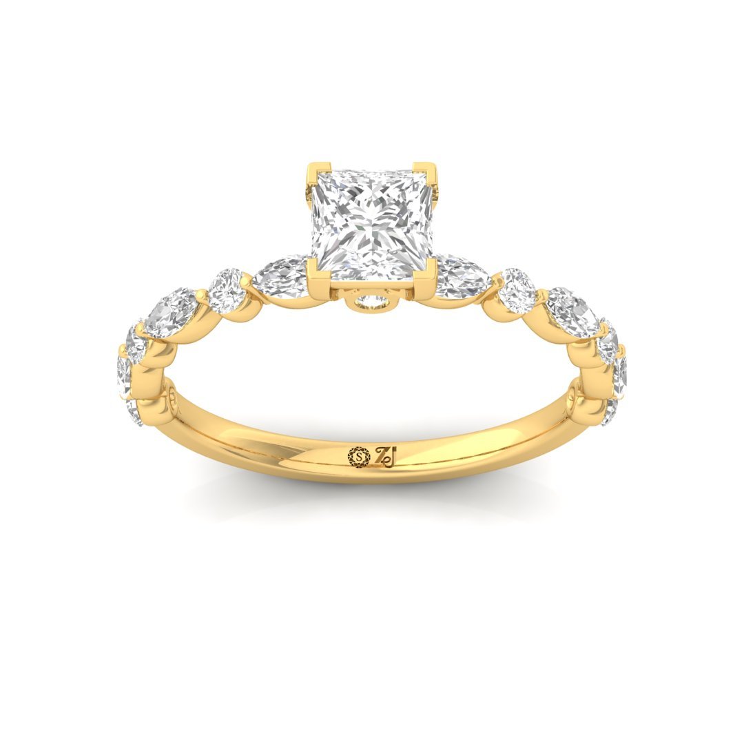 Princess Cut Solitaire Engagement Ring | Diamond Band with V-Shape Prong | Lab Grown Diamond | Silver | 10K | 14K | 18K - Gold Main View