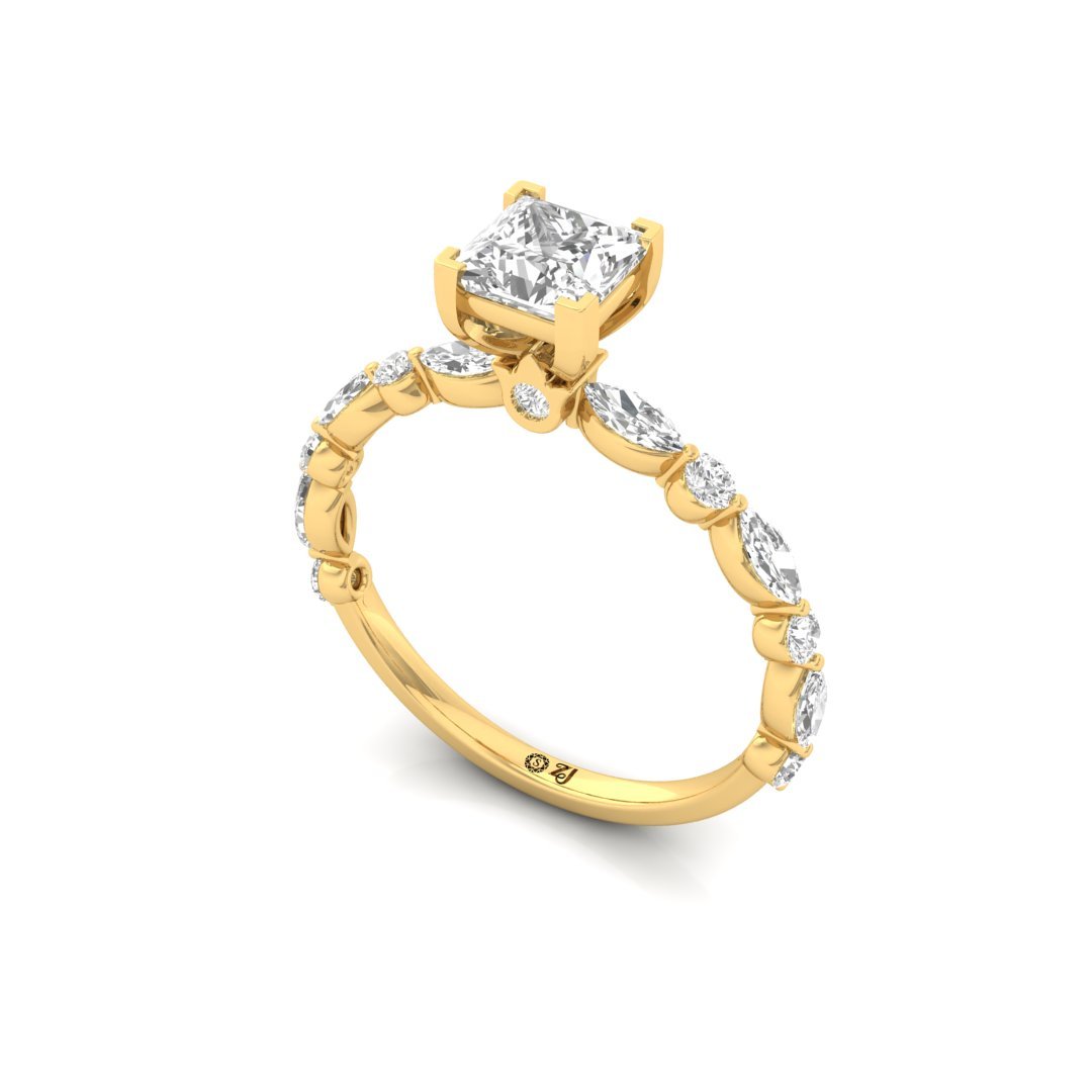 Princess Cut Solitaire Engagement Ring | Diamond Band with V-Shape Prong | Lab Grown Diamond | Silver | 10K | 14K | 18K - View 2