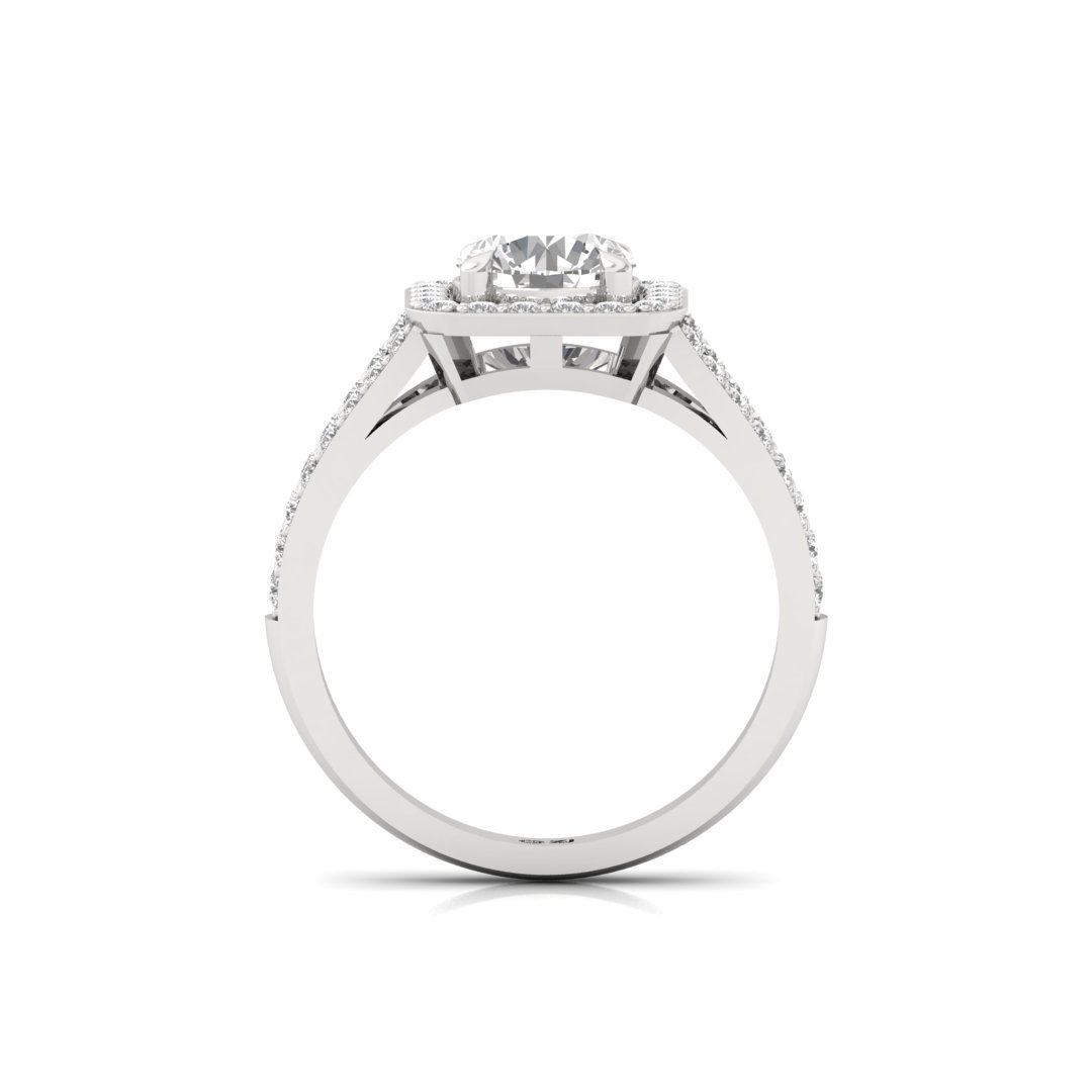 Round Cut Halo Diamond Engagement Ring | Lab Grown Diamond | Split Shank | Claw Prongs | Silver | 10K | 14K | 18K - View 3