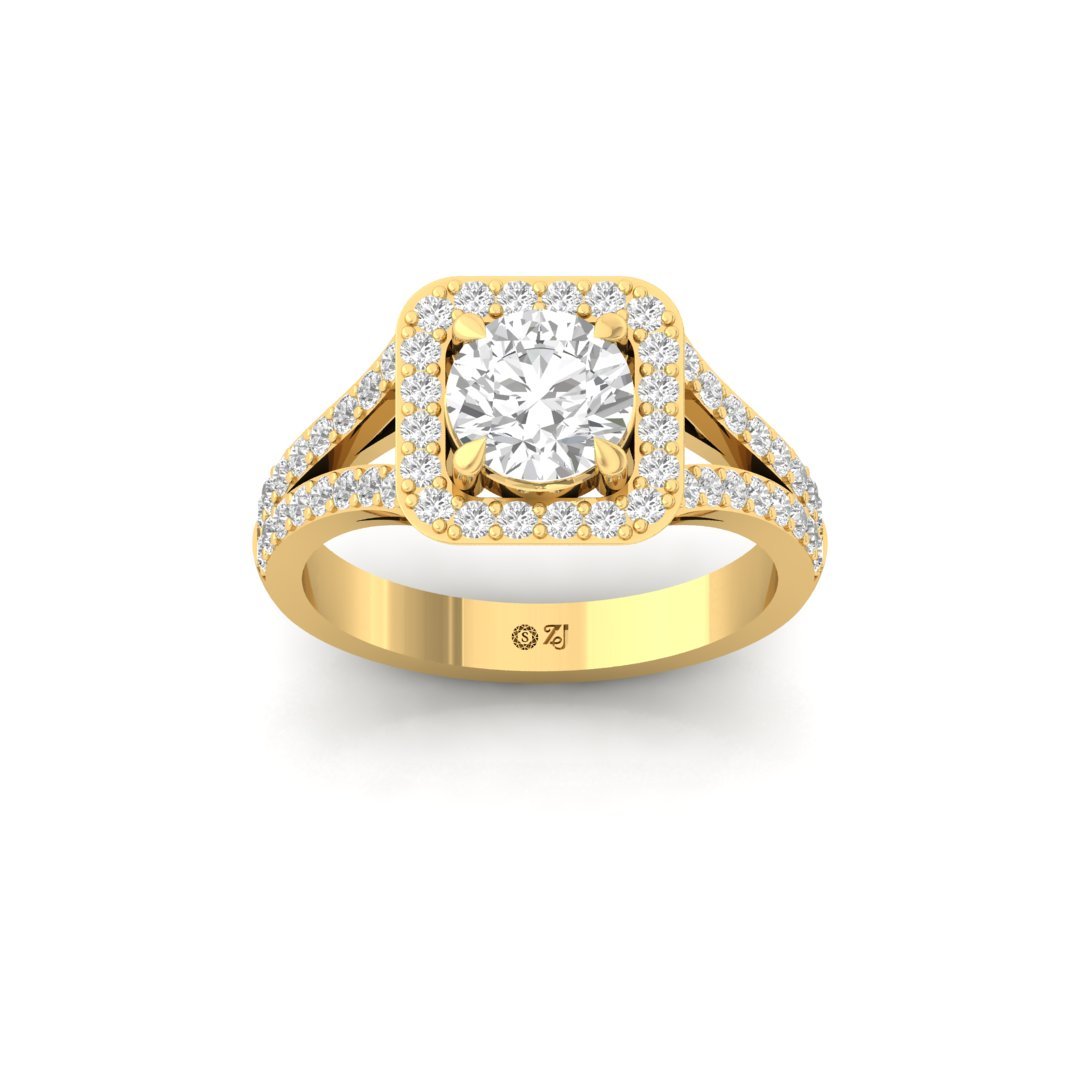 Round Cut Halo Diamond Engagement Ring | Lab Grown Diamond | Split Shank | Claw Prongs | Silver | 10K | 14K | 18K - Gold Main View