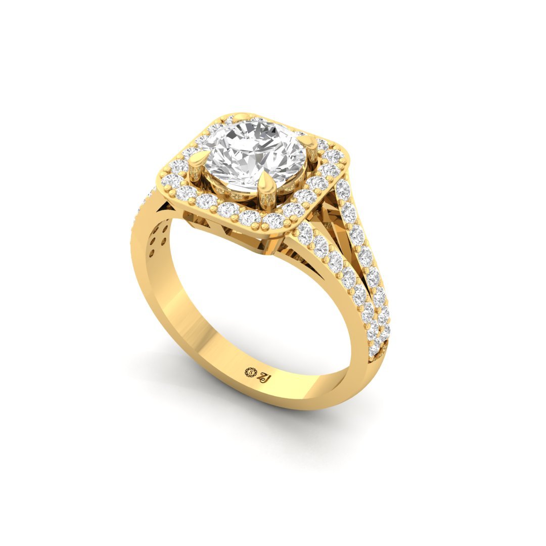 Round Cut Halo Diamond Engagement Ring | Lab Grown Diamond | Split Shank | Claw Prongs | Silver | 10K | 14K | 18K - View 2