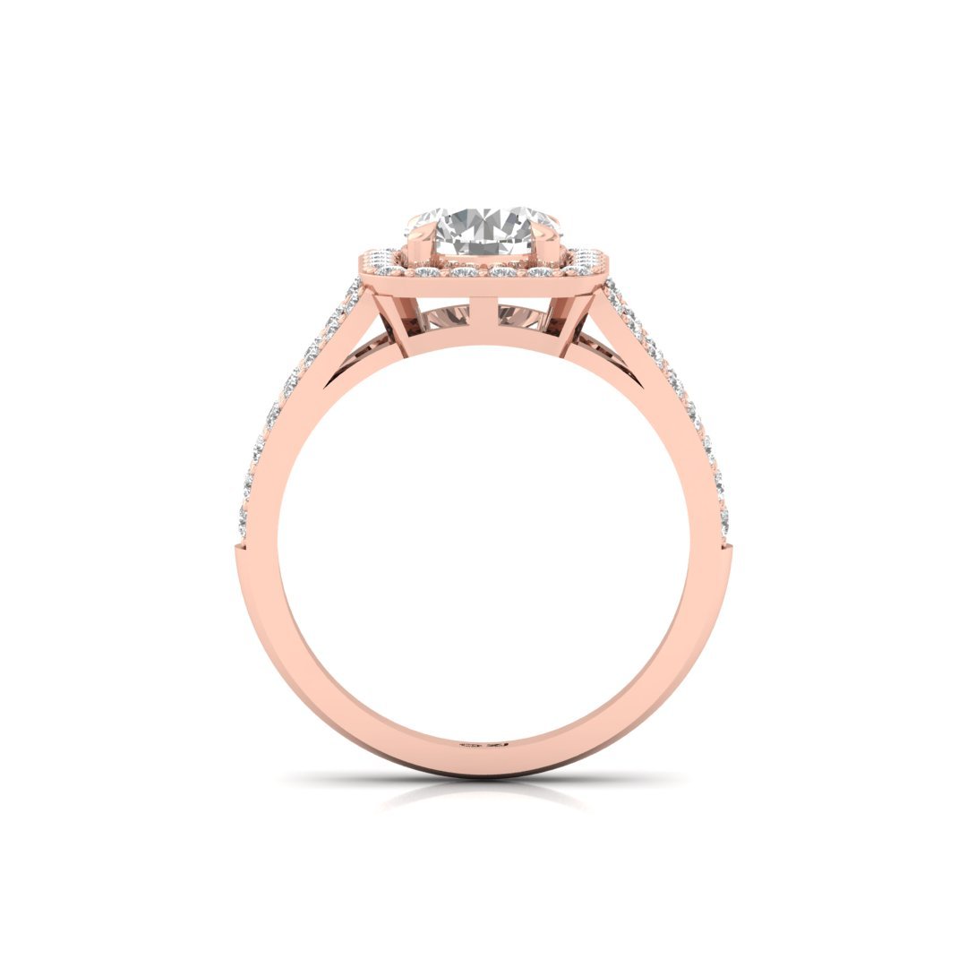 Round Cut Halo Diamond Engagement Ring | Lab Grown Diamond | Split Shank | Claw Prongs | Silver | 10K | 14K | 18K - View 3
