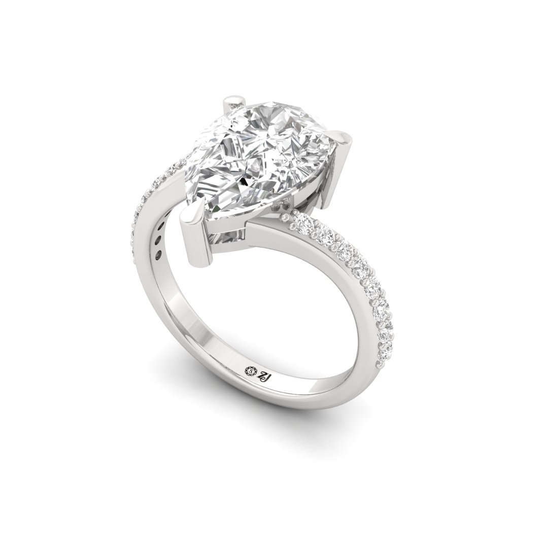 Pear Cut Diamond Engagement Ring | Lab Grown Diamond | Claw Prongs | Accent Stones | Silver | 10K | 14K | 18K - View 2