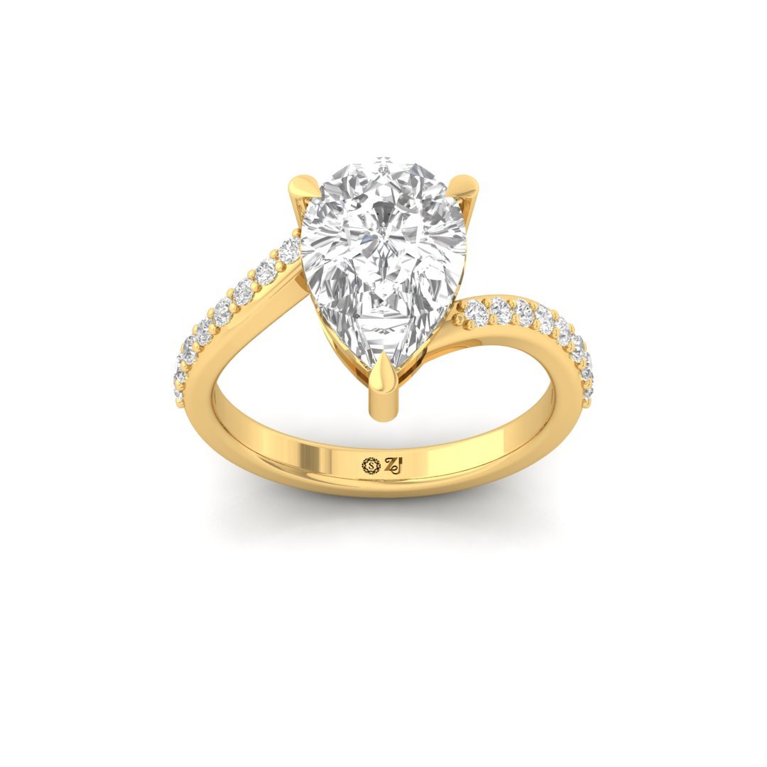 Pear Cut Diamond Engagement Ring | Lab Grown Diamond | Claw Prongs | Accent Stones | Silver | 10K | 14K | 18K - Gold Main View