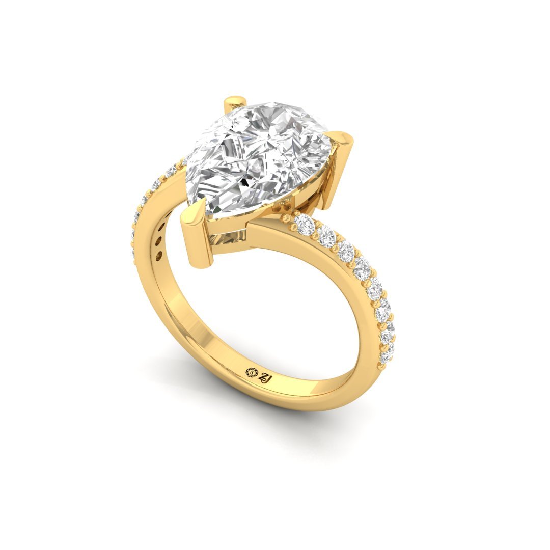 Pear Cut Diamond Engagement Ring | Lab Grown Diamond | Claw Prongs | Accent Stones | Silver | 10K | 14K | 18K - View 2