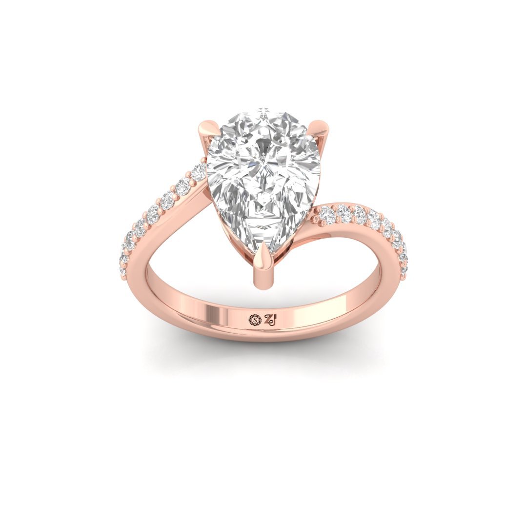 Pear Cut Diamond Engagement Ring | Lab Grown Diamond | Claw Prongs | Accent Stones | Silver | 10K | 14K | 18K - Rose Gold Main View